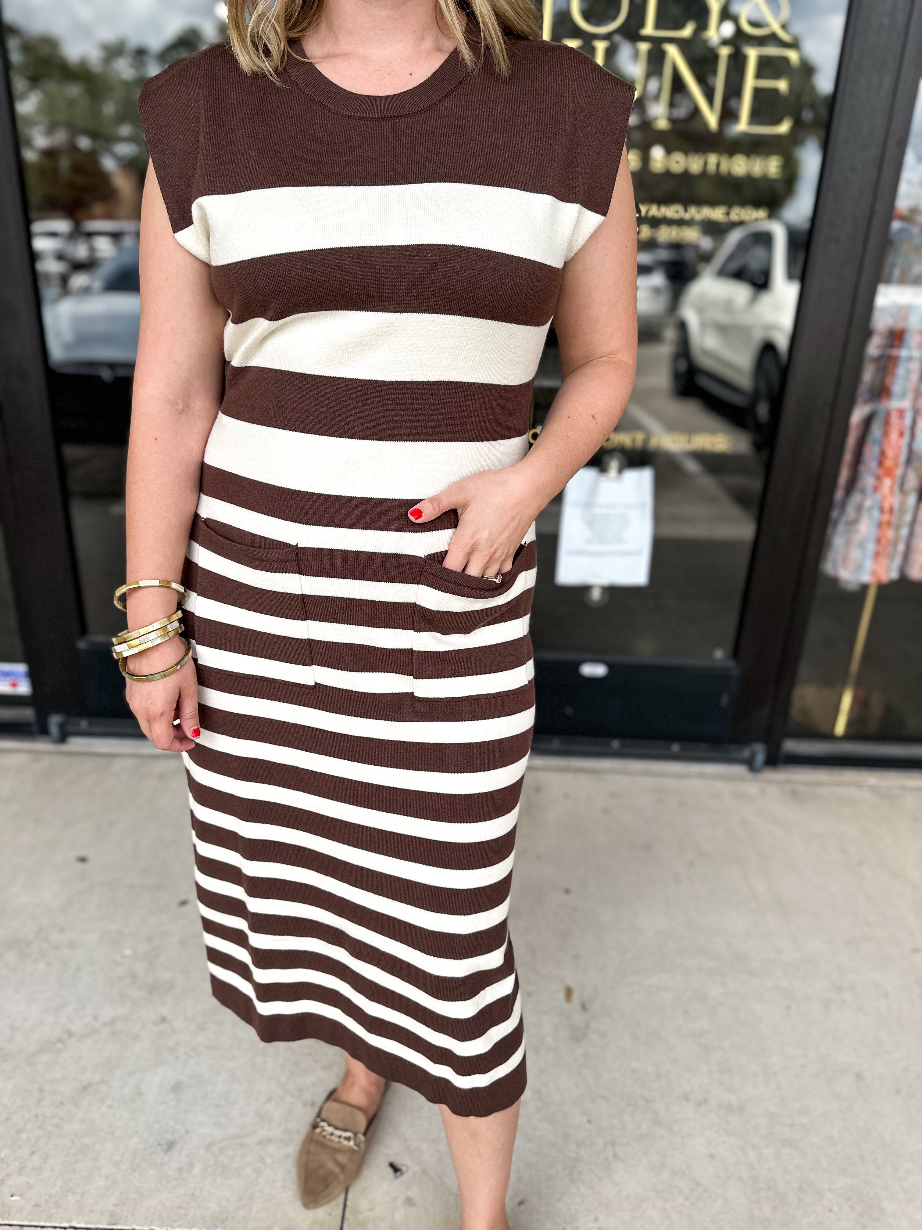 Coco Stripe Midi Dress-500 Midi-ENTRO-July & June Women's Fashion Boutique Located in San Antonio, Texas