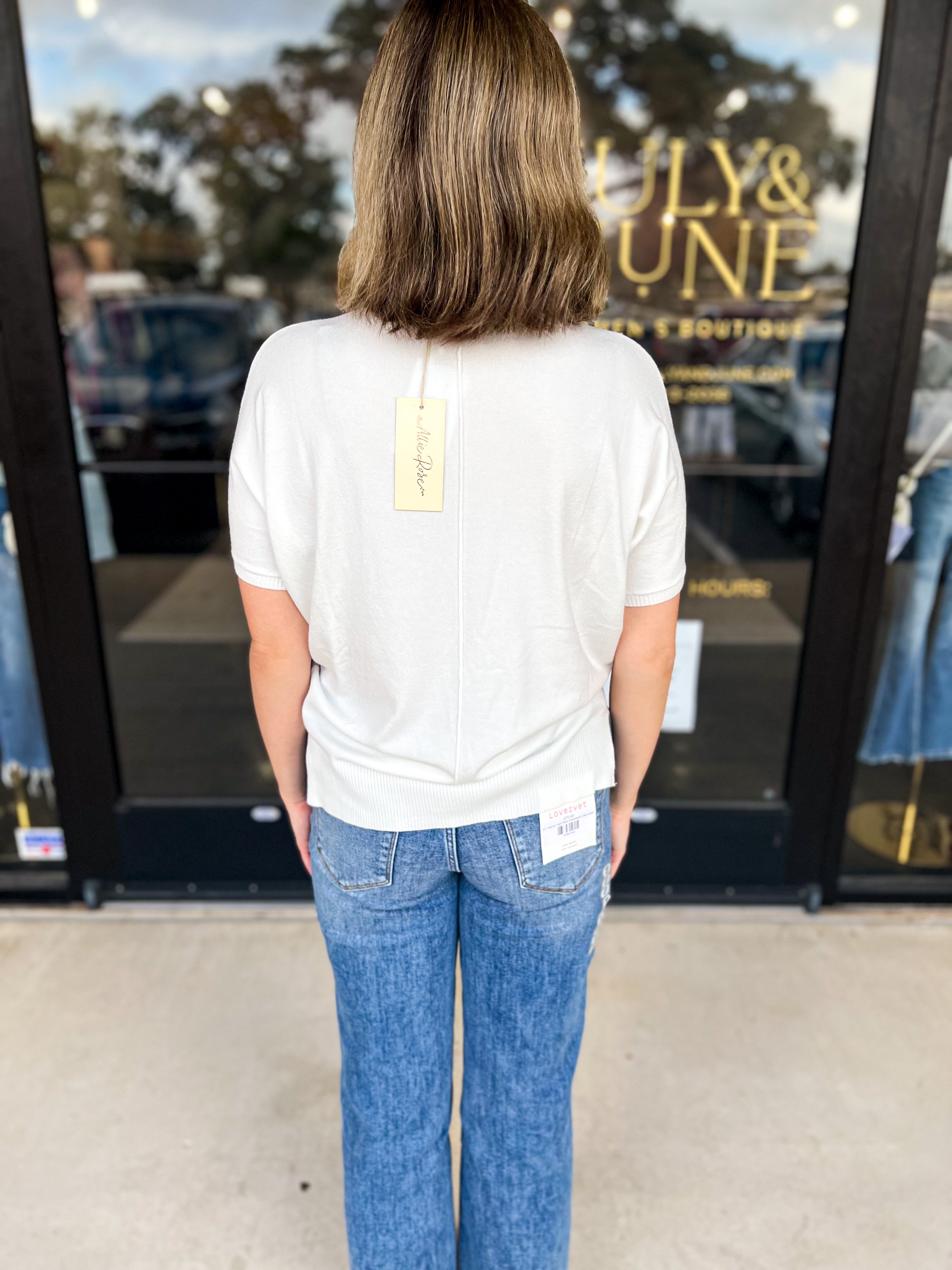 Comfy Pocket Sweater Tee - White-200 Fashion Blouses-ALLIE ROSE-July & June Women's Fashion Boutique Located in San Antonio, Texas