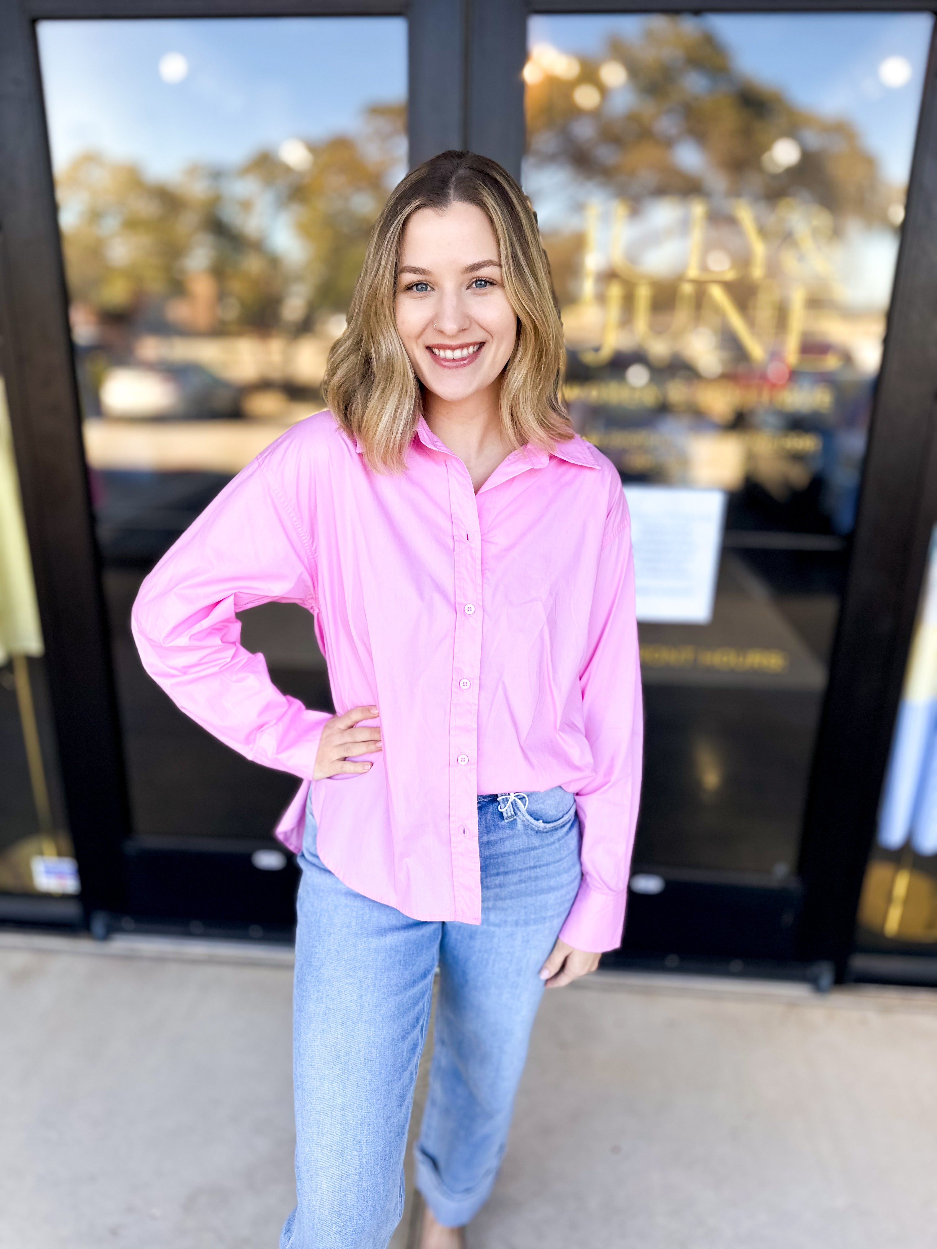 Your Best Friend Button Down Blouse - Pink-200 Fashion Blouses-SKIES ARE BLUE-July & June Women's Fashion Boutique Located in San Antonio, Texas