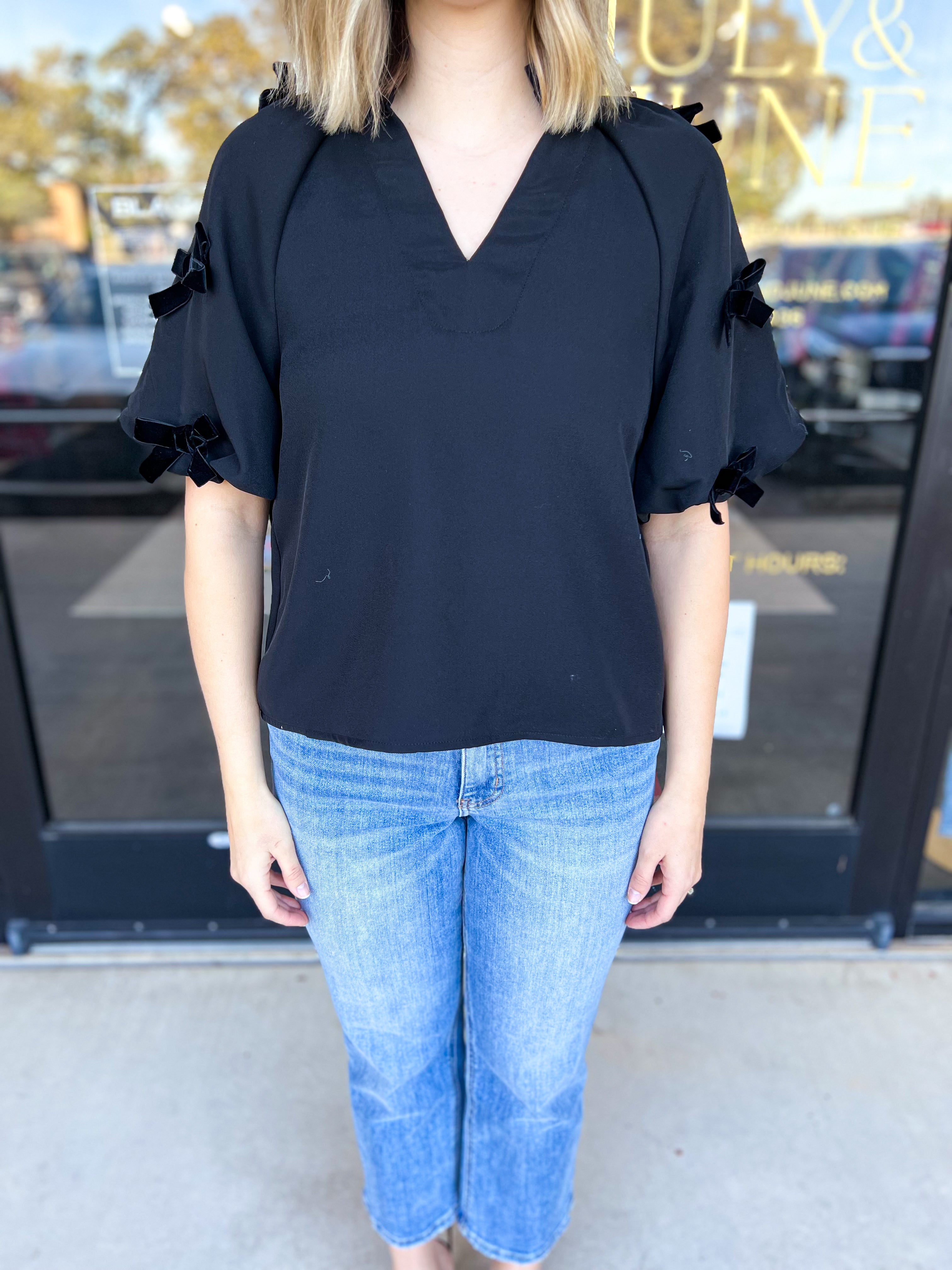 THML - Black Bow Blouse-200 Fashion Blouses-THML-July & June Women's Fashion Boutique Located in San Antonio, Texas