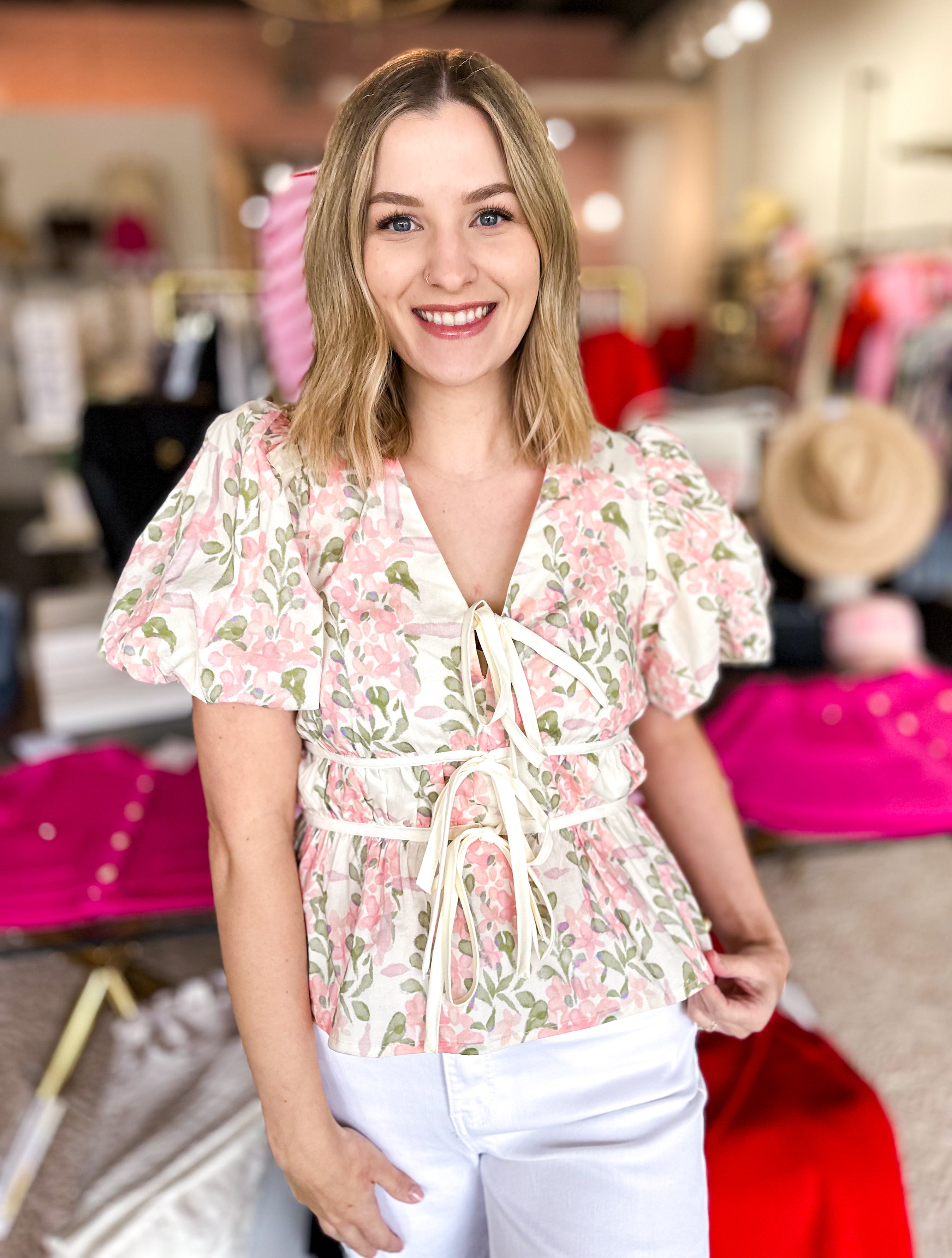 Springtime Garden Blouse-200 Fashion Blouses-ENTRO-July & June Women's Fashion Boutique Located in San Antonio, Texas