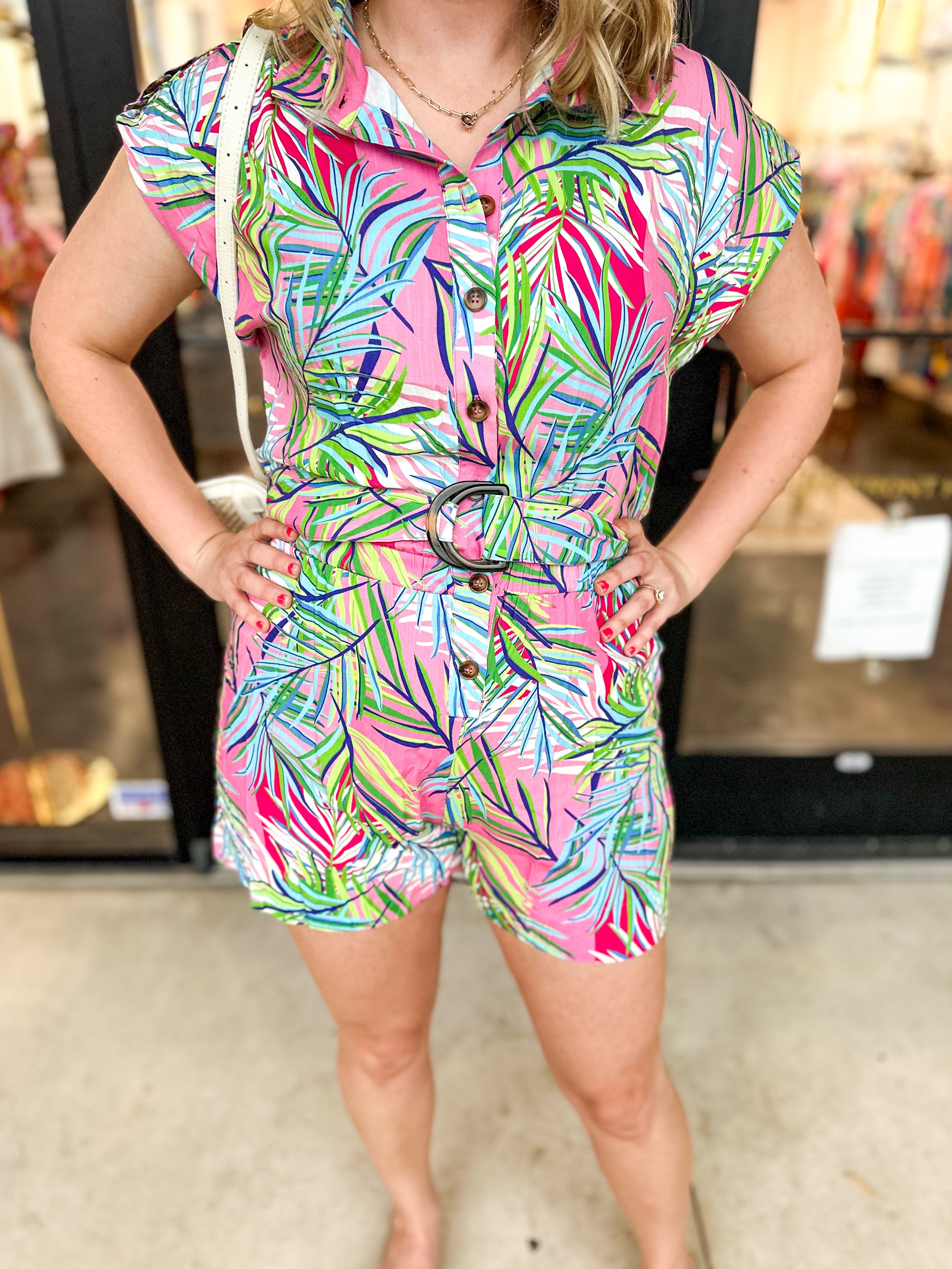 Multi Palm Romper-510 Mini-FATE-July & June Women's Fashion Boutique Located in San Antonio, Texas