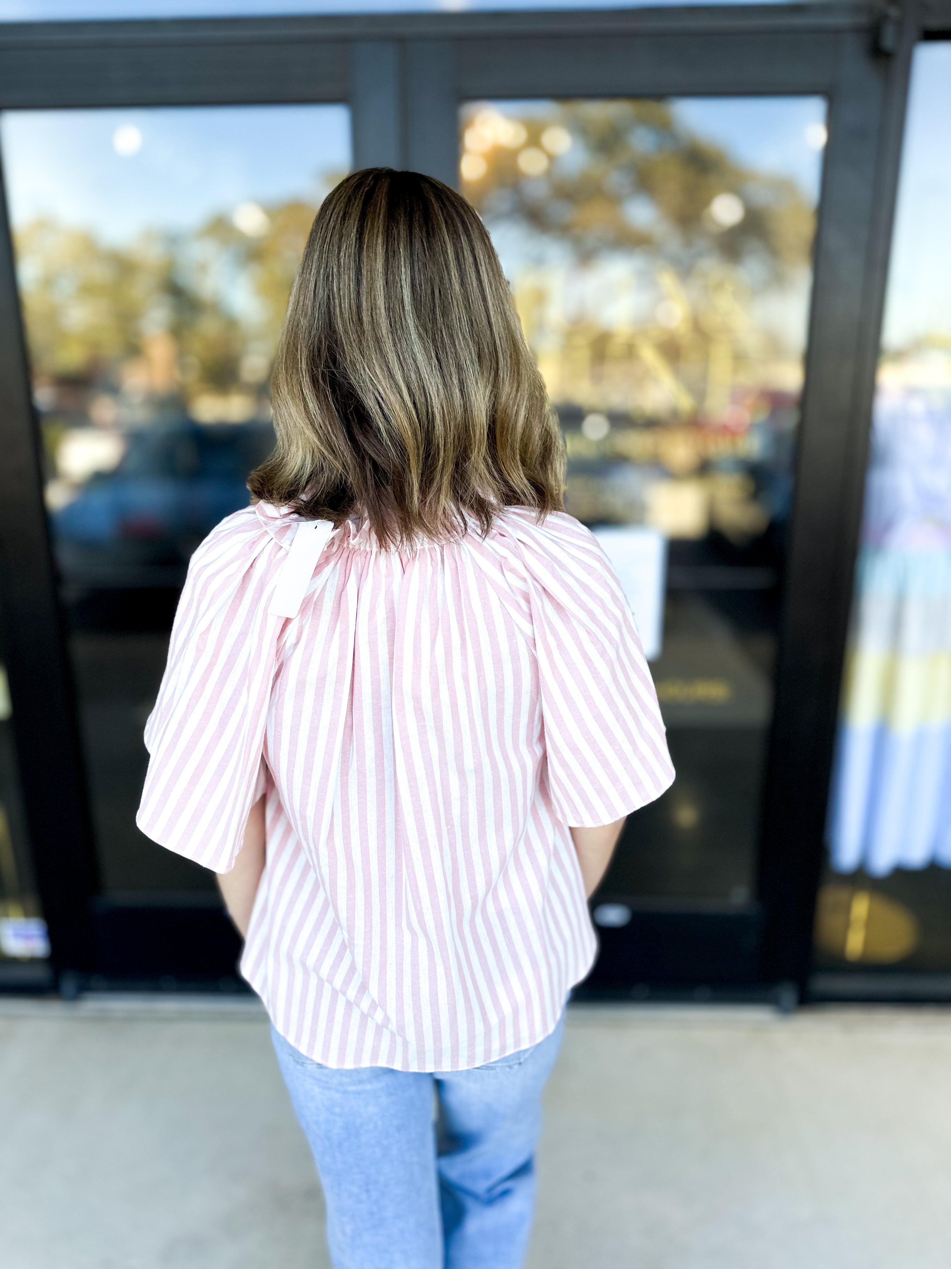 Preppy Striped Blouse-200 Fashion Blouses-FATE-July & June Women's Fashion Boutique Located in San Antonio, Texas