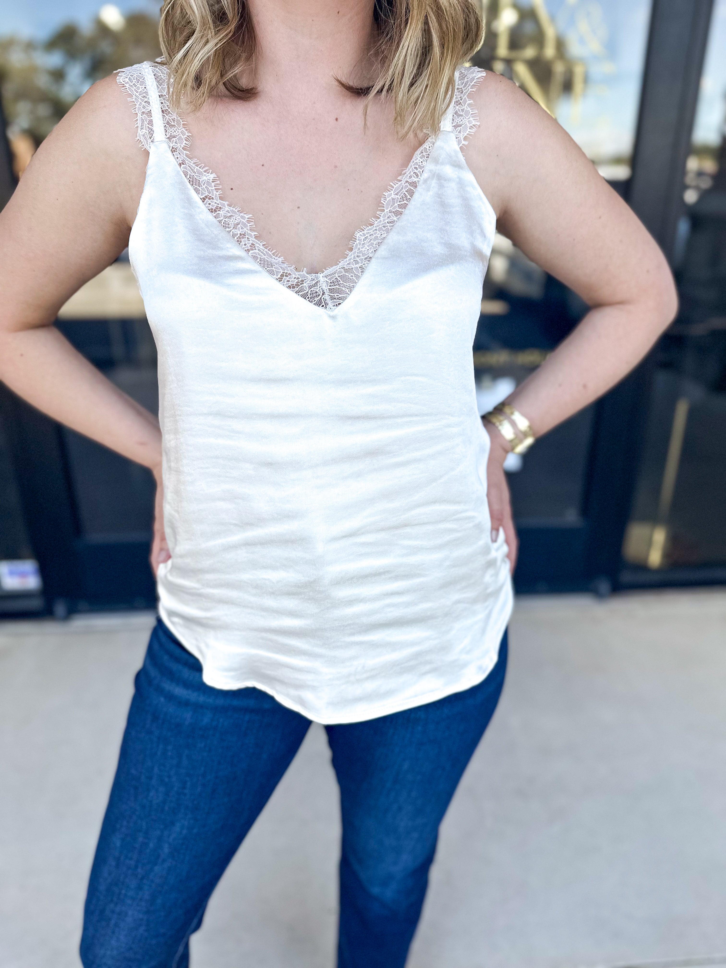 Elegance Lace Cami - Cream-200 Fashion Blouses-SKIES ARE BLUE-July & June Women's Fashion Boutique Located in San Antonio, Texas