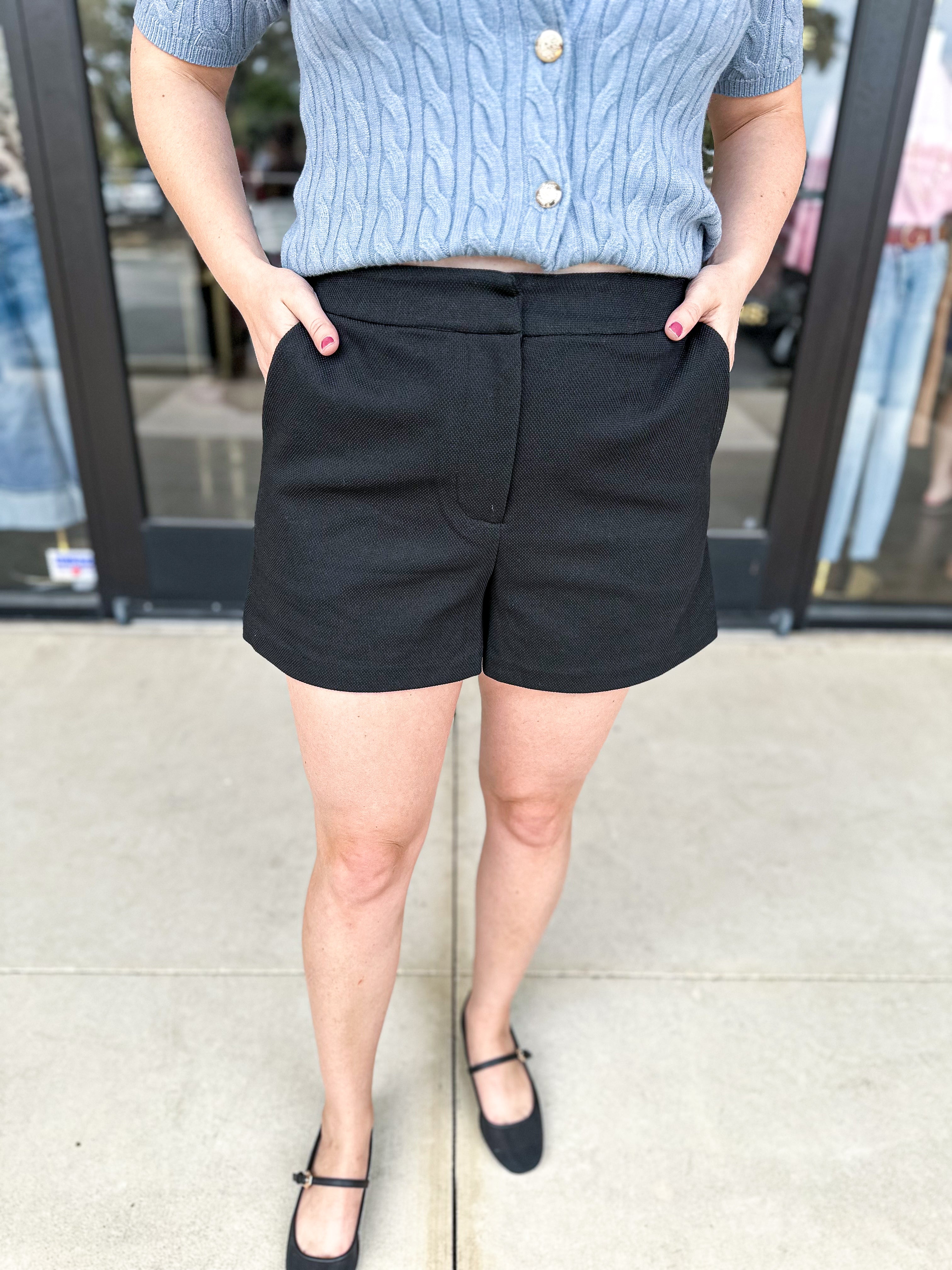 Tweed Shorts - Black-410 Shorts/Skirts-SKIES ARE BLUE-July & June Women's Fashion Boutique Located in San Antonio, Texas