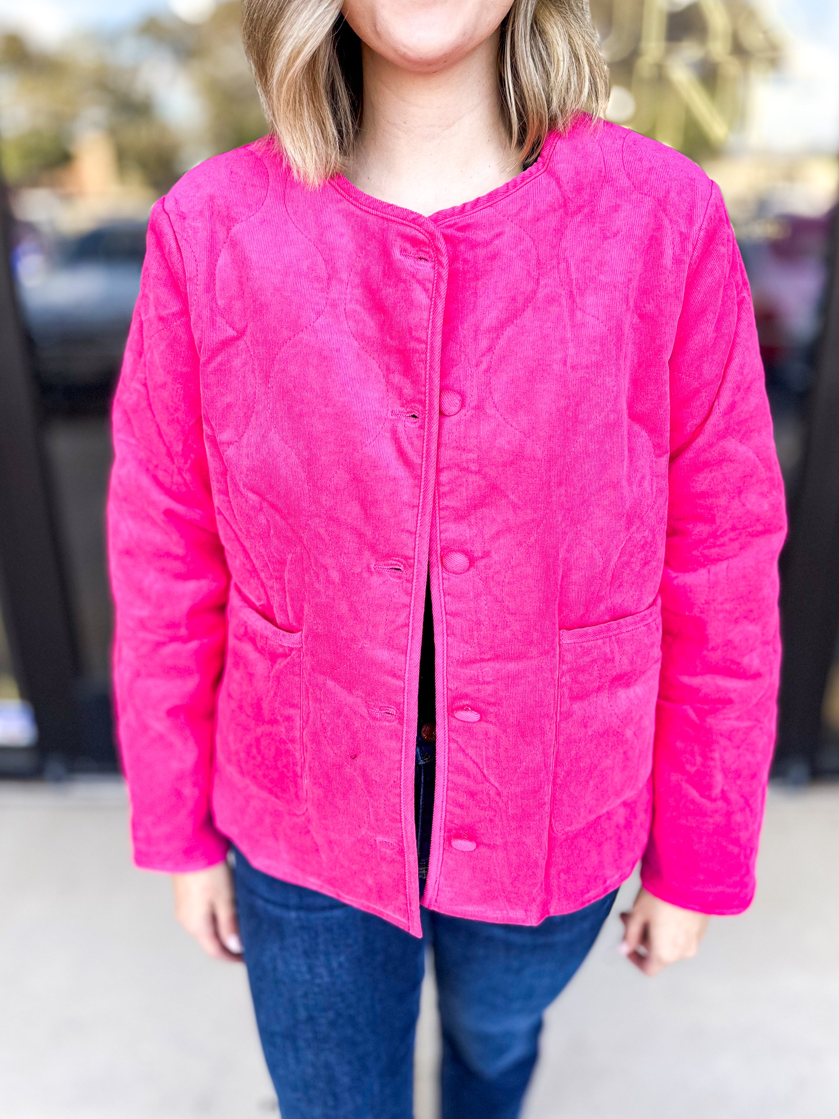 Bright Pink Puff Jacket - PINK FRIDAY DOORBUSTER - ONLINE-PINK FRIDAY DOORBUSTERS-SKIES ARE BLUE-July & June Women's Fashion Boutique Located in San Antonio, Texas