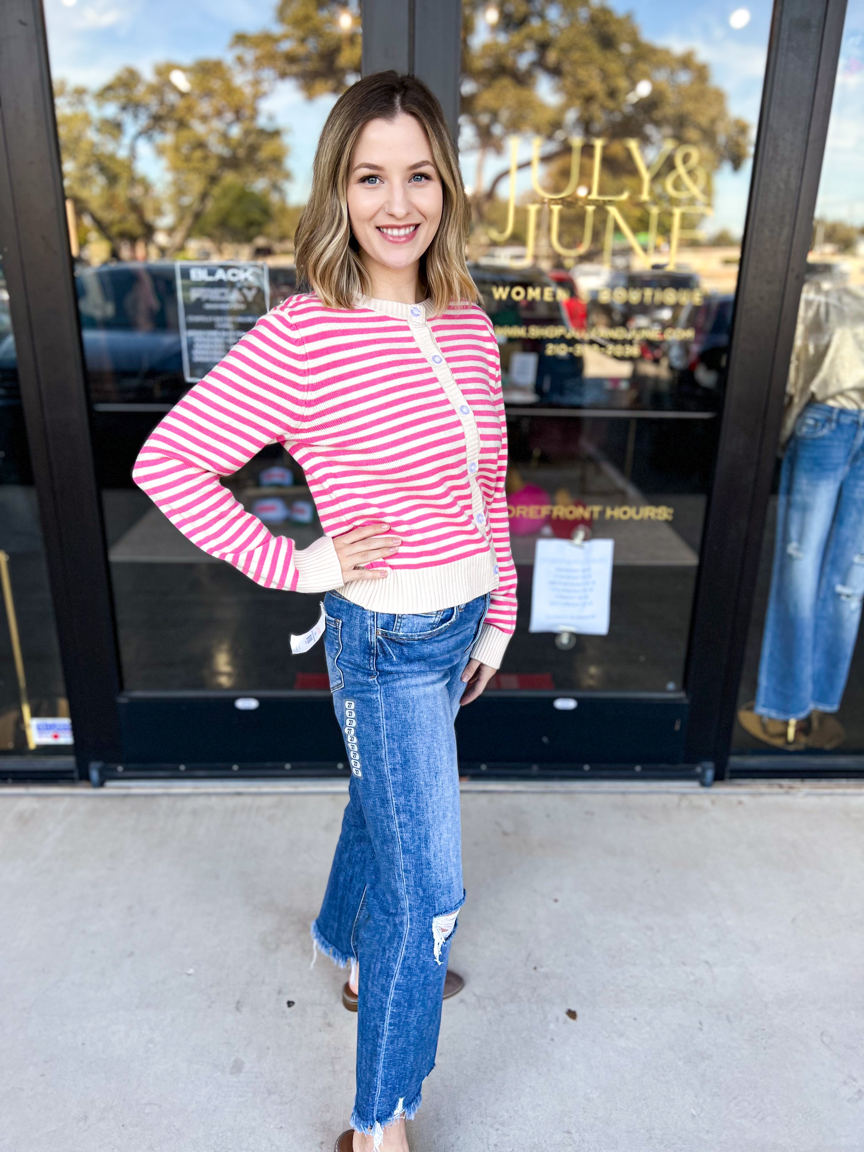 Cream & Pink Cardigan-230 Sweaters/Cardis-ABLE-July & June Women's Fashion Boutique Located in San Antonio, Texas