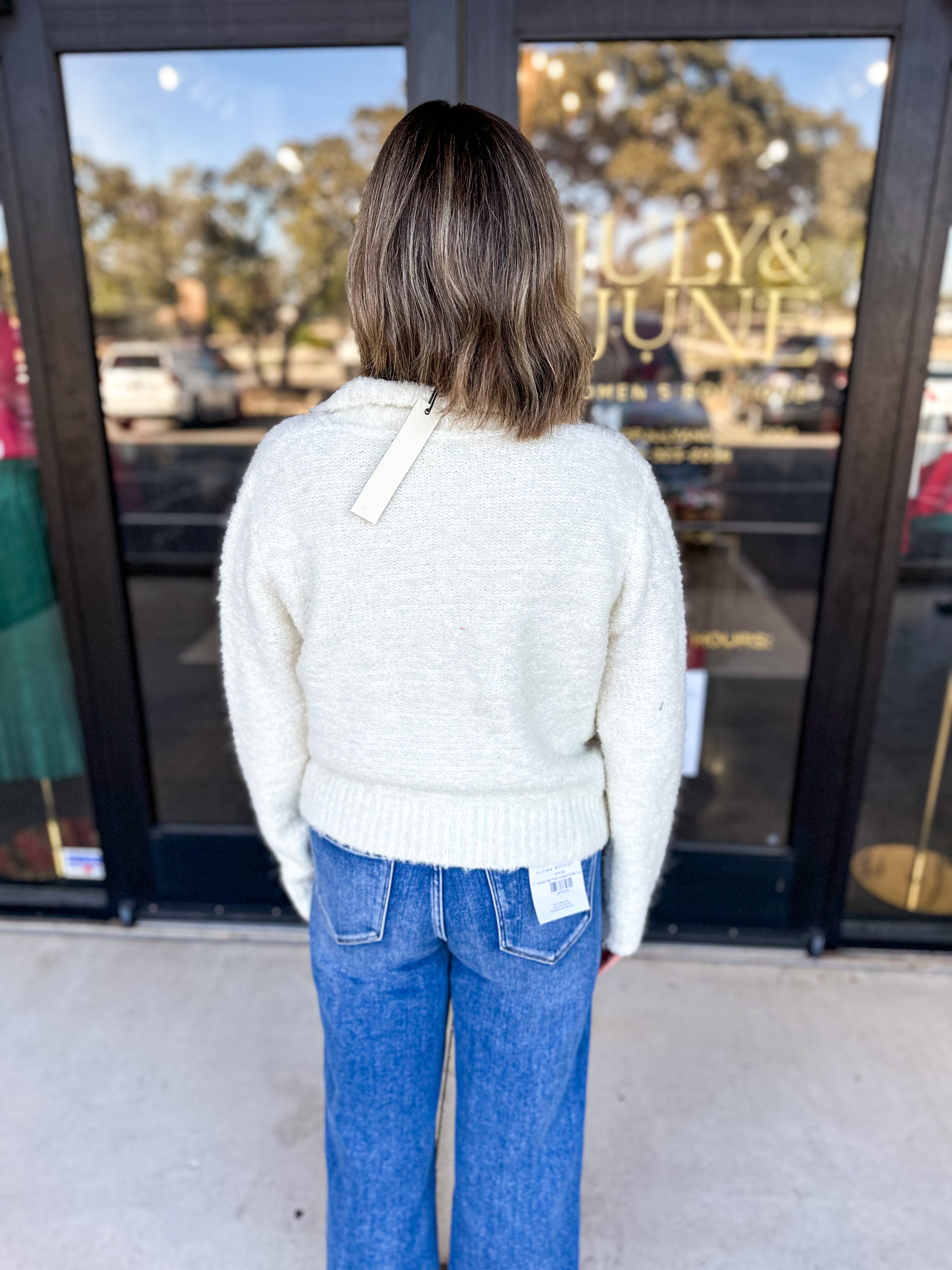 Ivory Collared Fuzzy Cardigan-230 Sweaters/Cardis-PINCH-July & June Women's Fashion Boutique Located in San Antonio, Texas