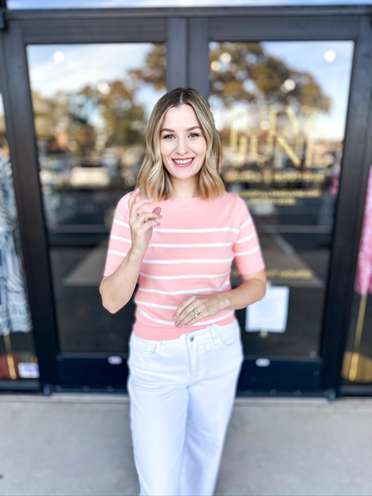 Springtime Short Sleeve Sweater Top - Peach-230 Sweaters/Cardis-ALLIE ROSE-July & June Women's Fashion Boutique Located in San Antonio, Texas