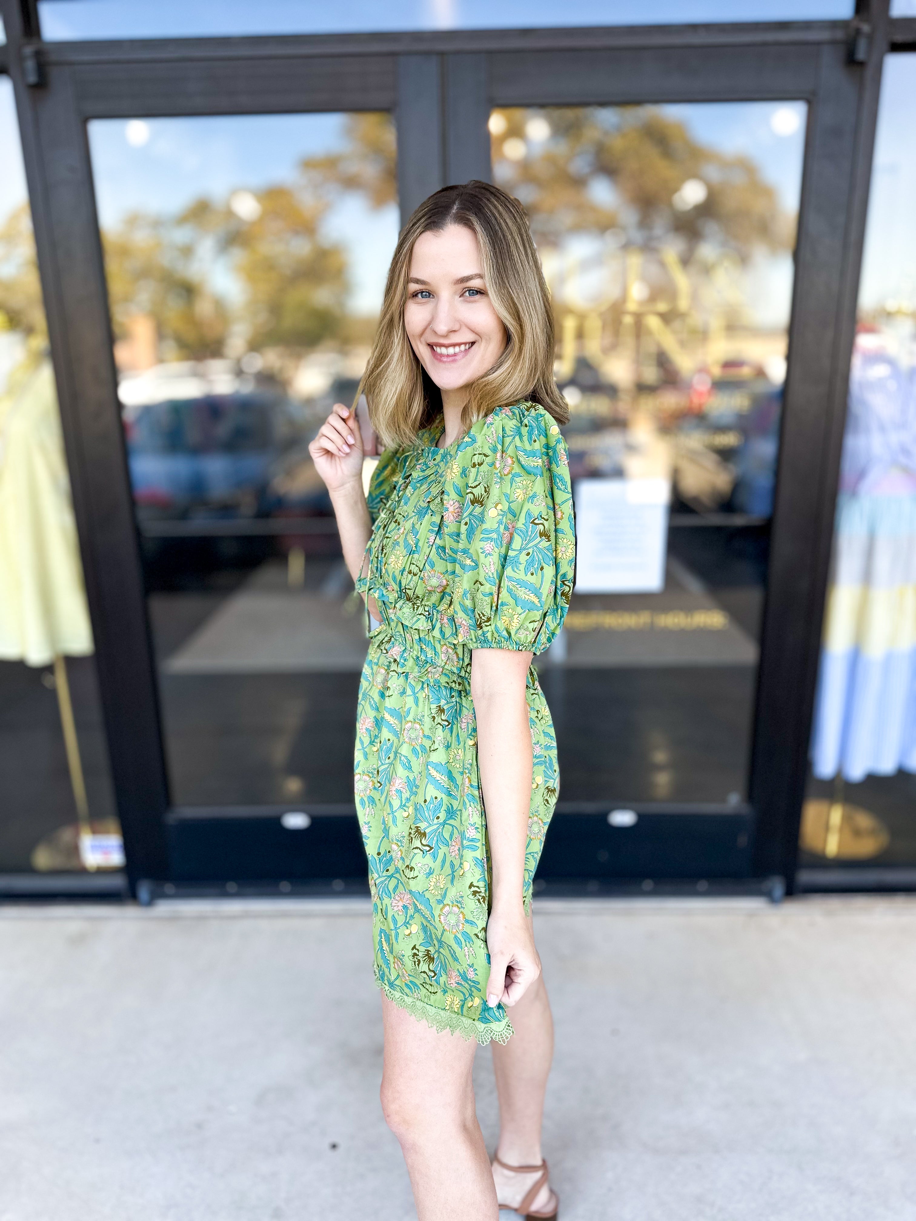 Sage Floral Mini Dress-510 Mini-&MERCI-July & June Women's Fashion Boutique Located in San Antonio, Texas