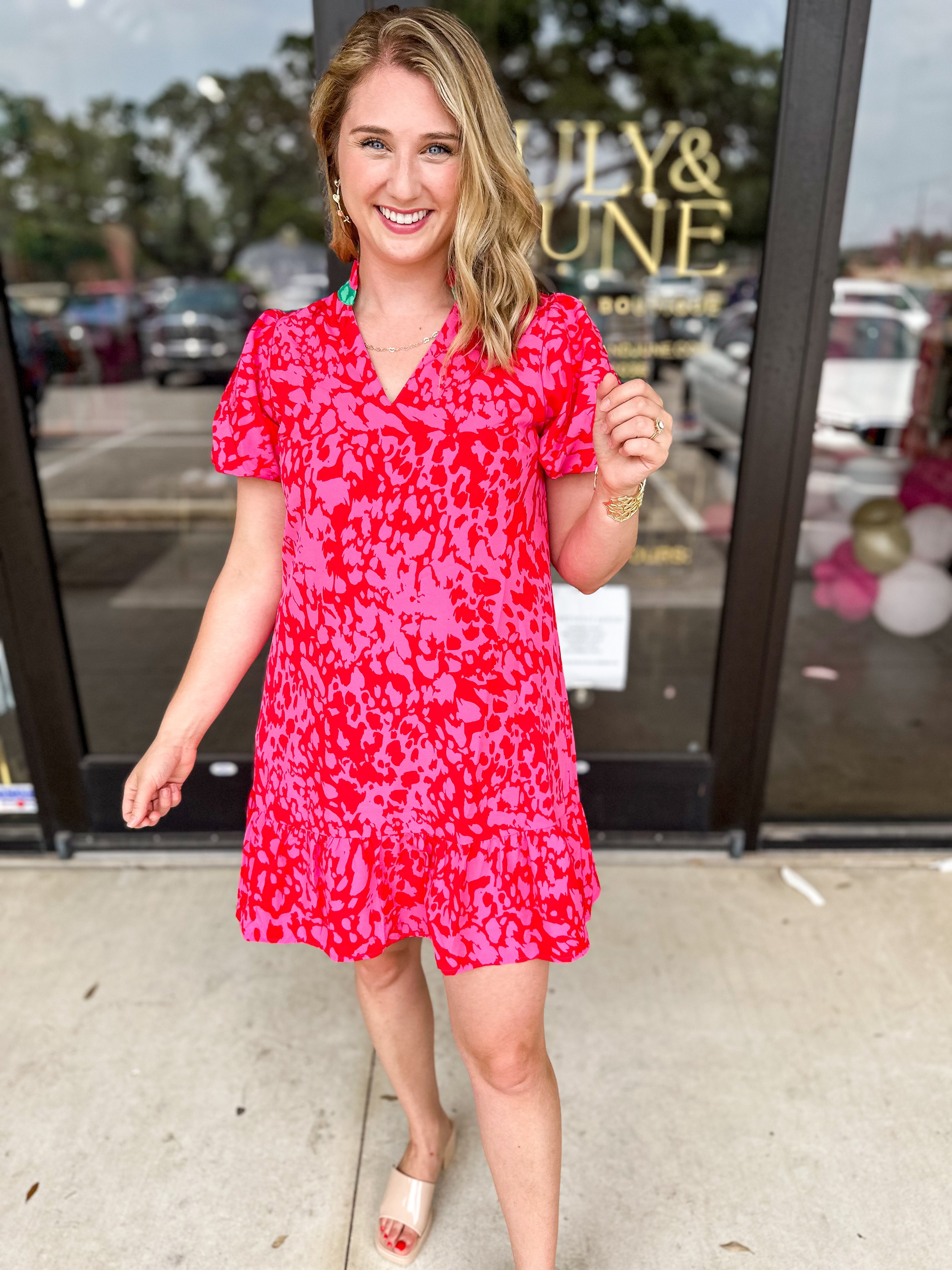 THML-Hot Pink Leopard Mini Dress-510 Mini-THML-July & June Women's Fashion Boutique Located in San Antonio, Texas