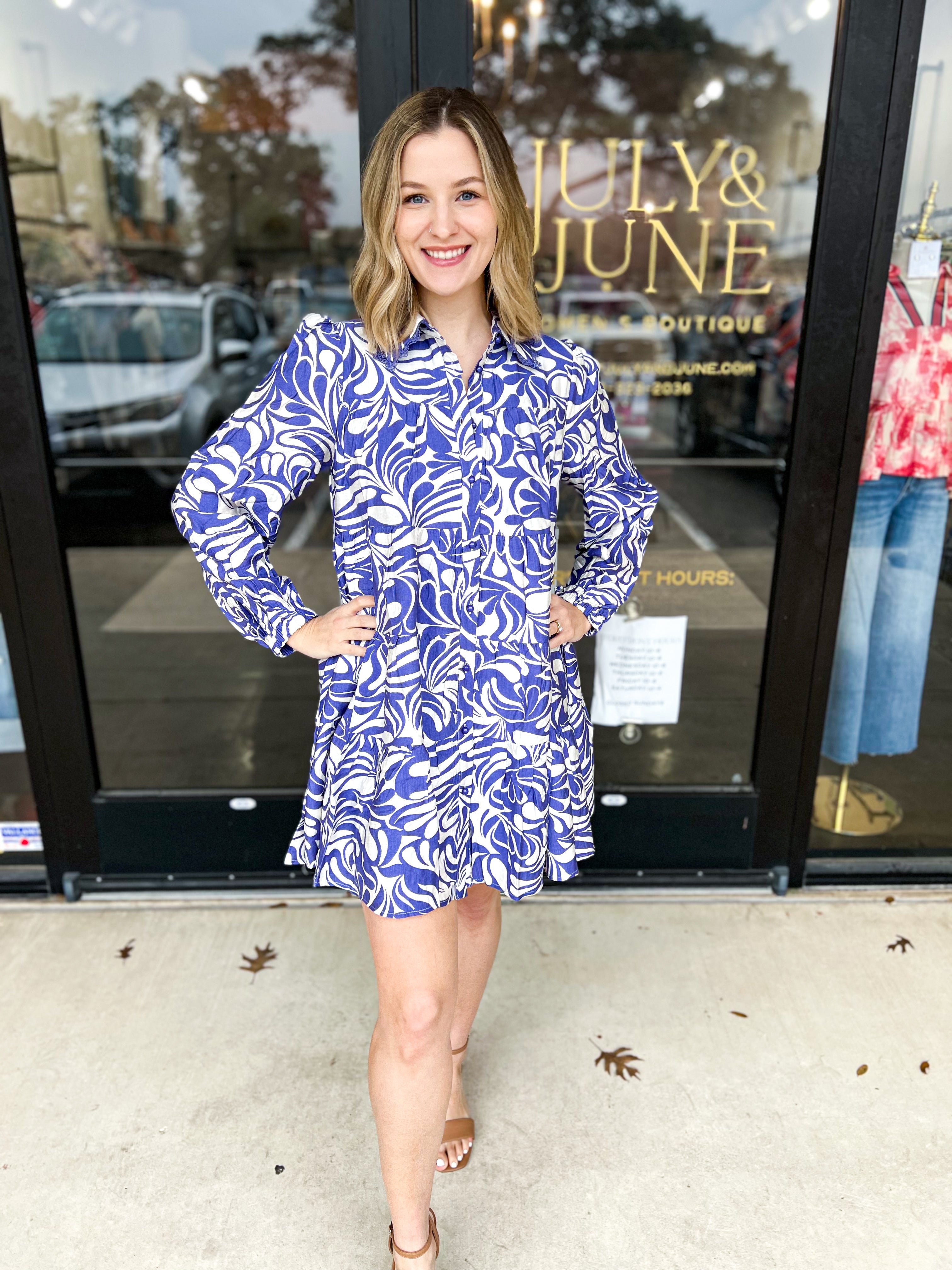 Bold Blue Collared Mini Dress-510 Mini-TCEC-July & June Women's Fashion Boutique Located in San Antonio, Texas