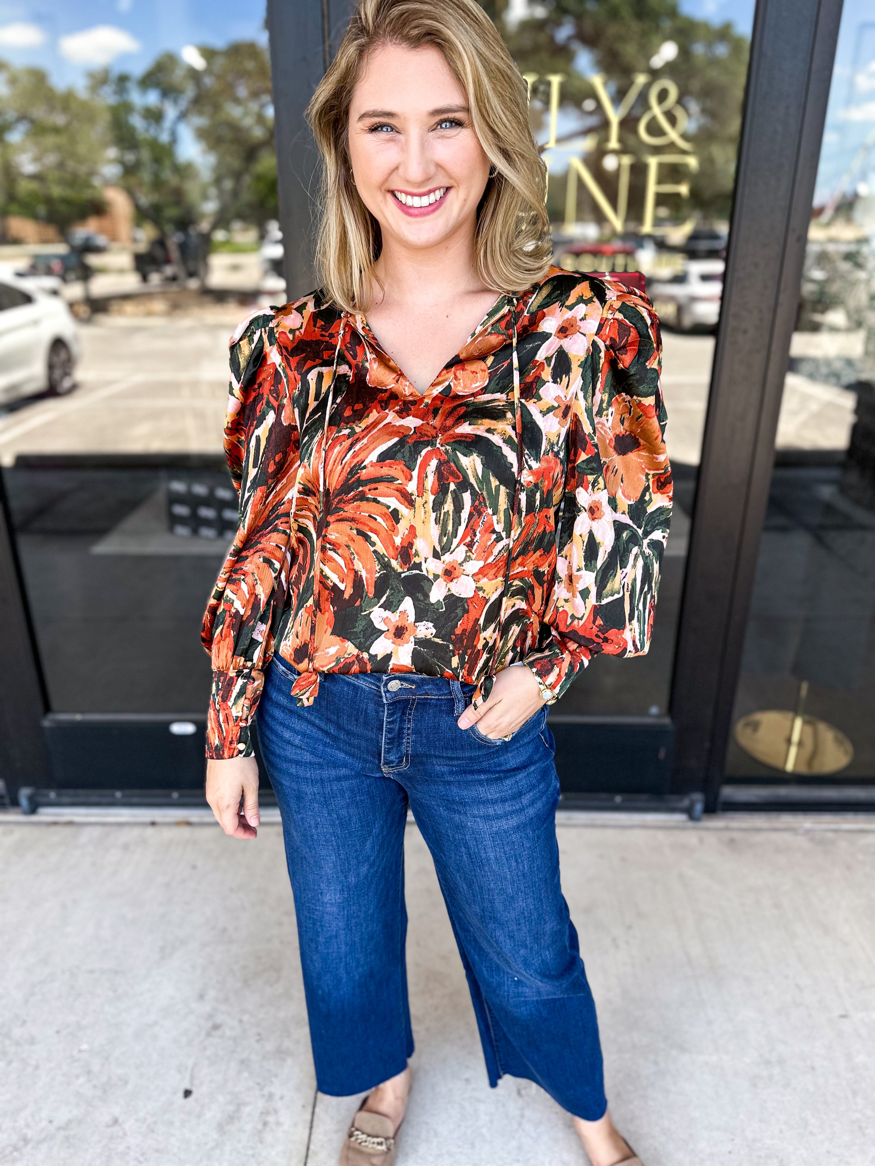 THML - Fall Garden Blouse-200 Fashion Blouses-THML-July & June Women's Fashion Boutique Located in San Antonio, Texas