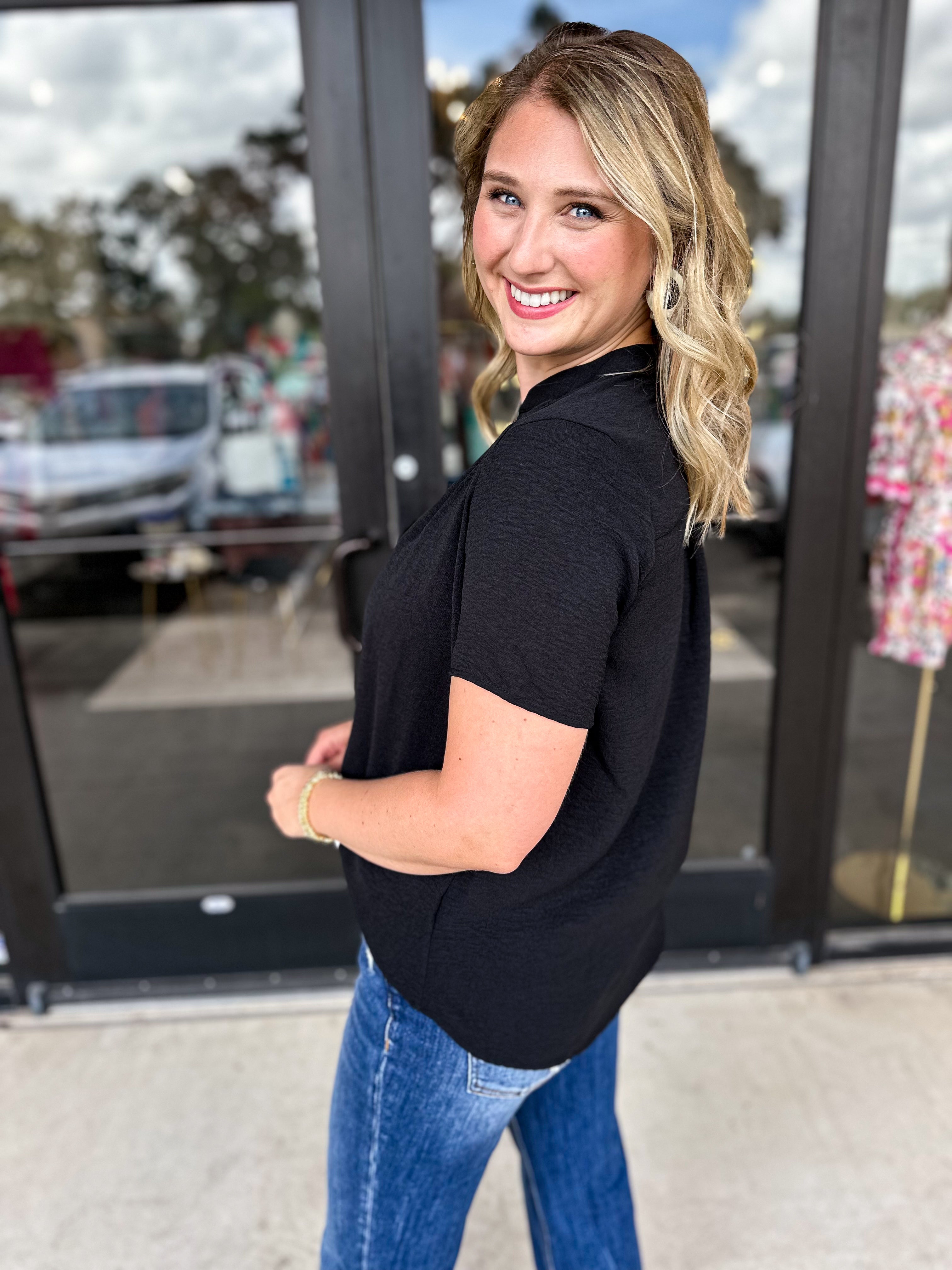 The Classic Cut Blouse - Black-200 Fashion Blouses-ENTRO-July & June Women's Fashion Boutique Located in San Antonio, Texas