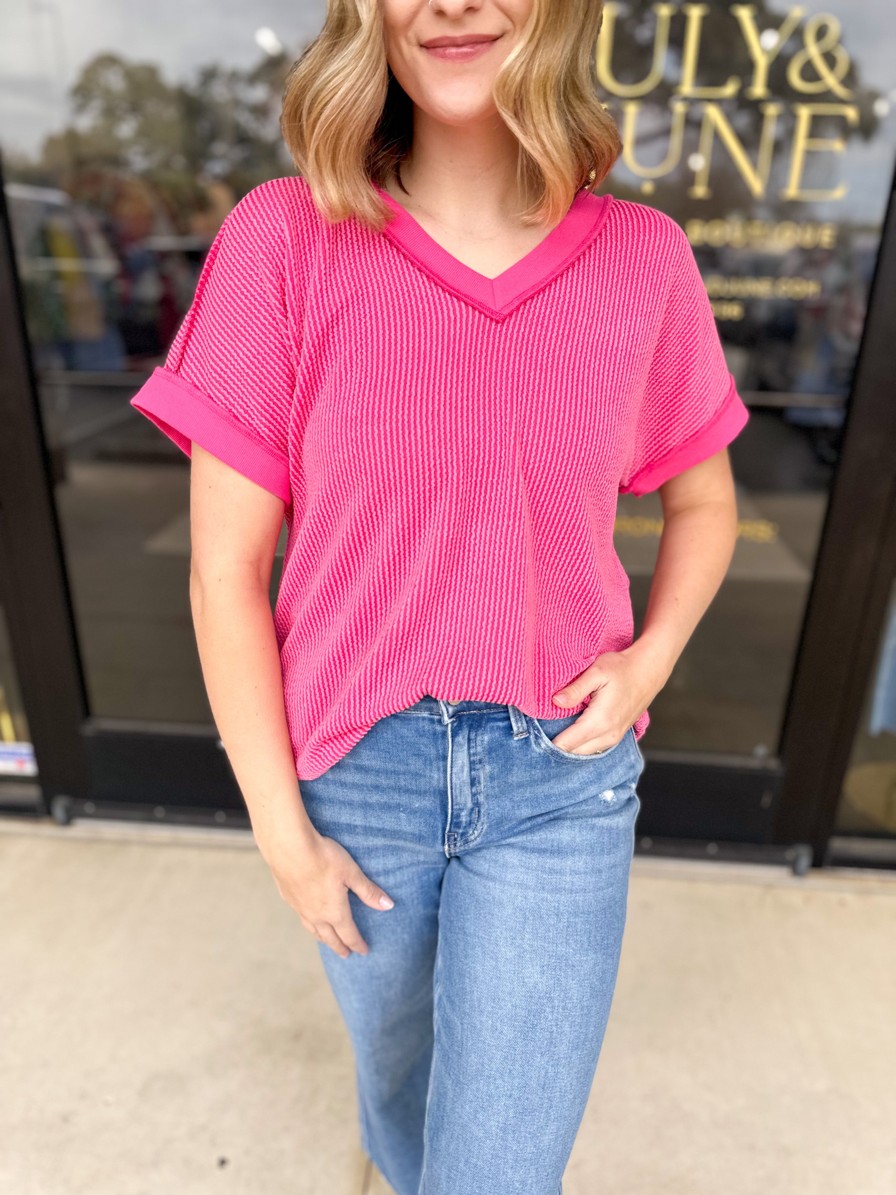 The Sadie Tee - Hot Pink-210 Casual Blouses-JODIFL-July & June Women's Fashion Boutique Located in San Antonio, Texas