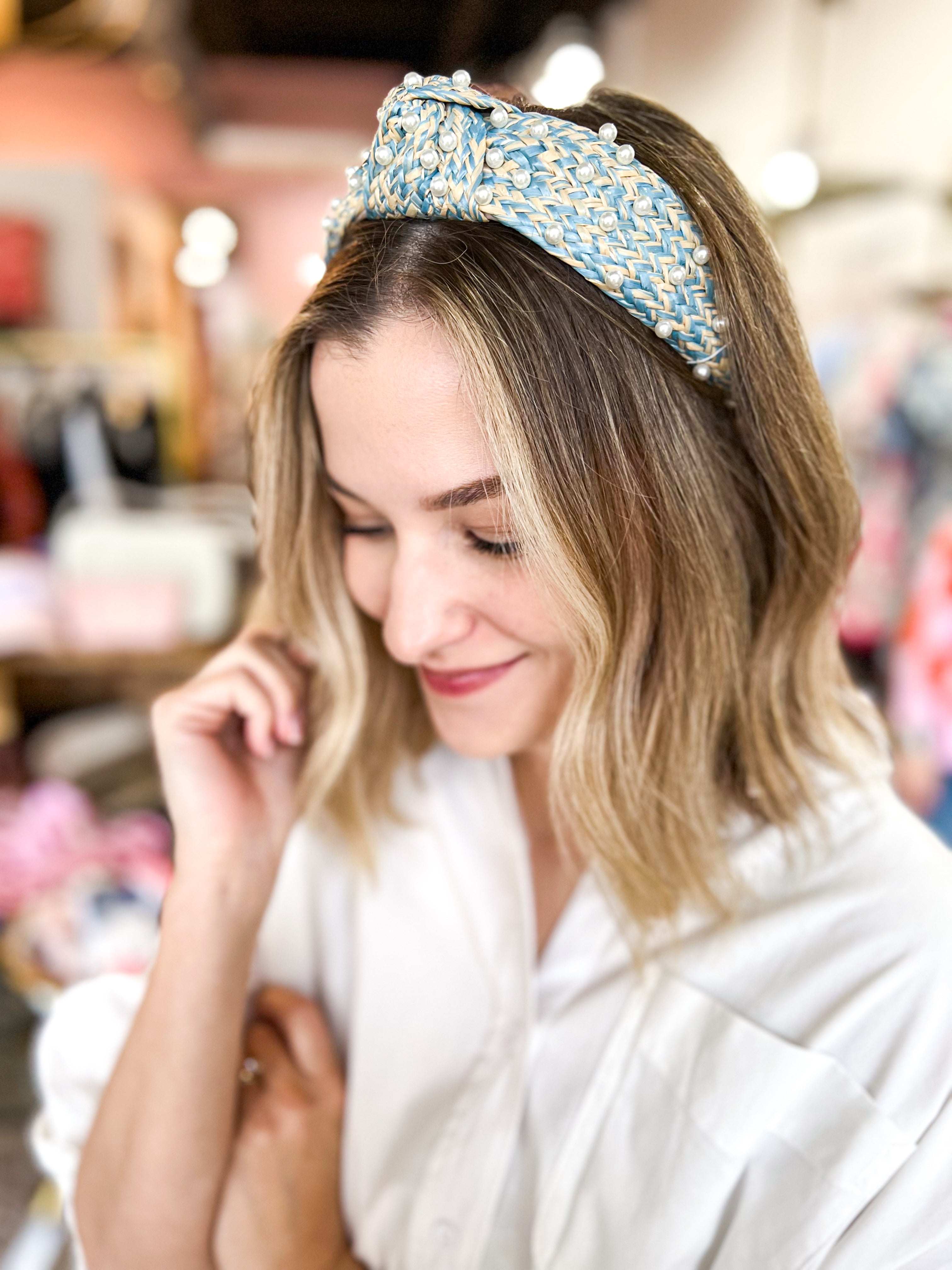 Pearl Embellished Knotted Headband - Light Blue-130 ACCESSORIES-SHIRALEAH-July & June Women's Fashion Boutique Located in San Antonio, Texas