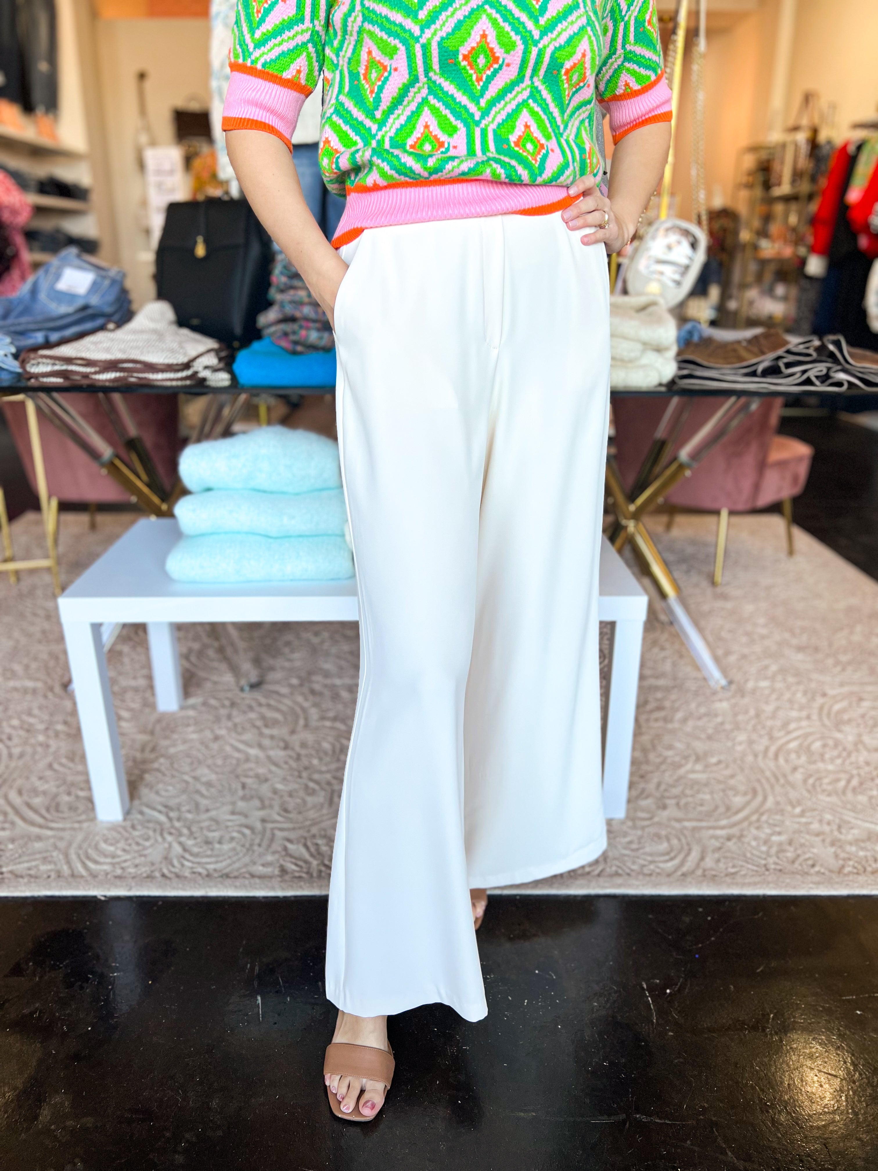 Wide Leg Dress Pants - Cream-400 Pants-DRESS FORUM-July & June Women's Fashion Boutique Located in San Antonio, Texas