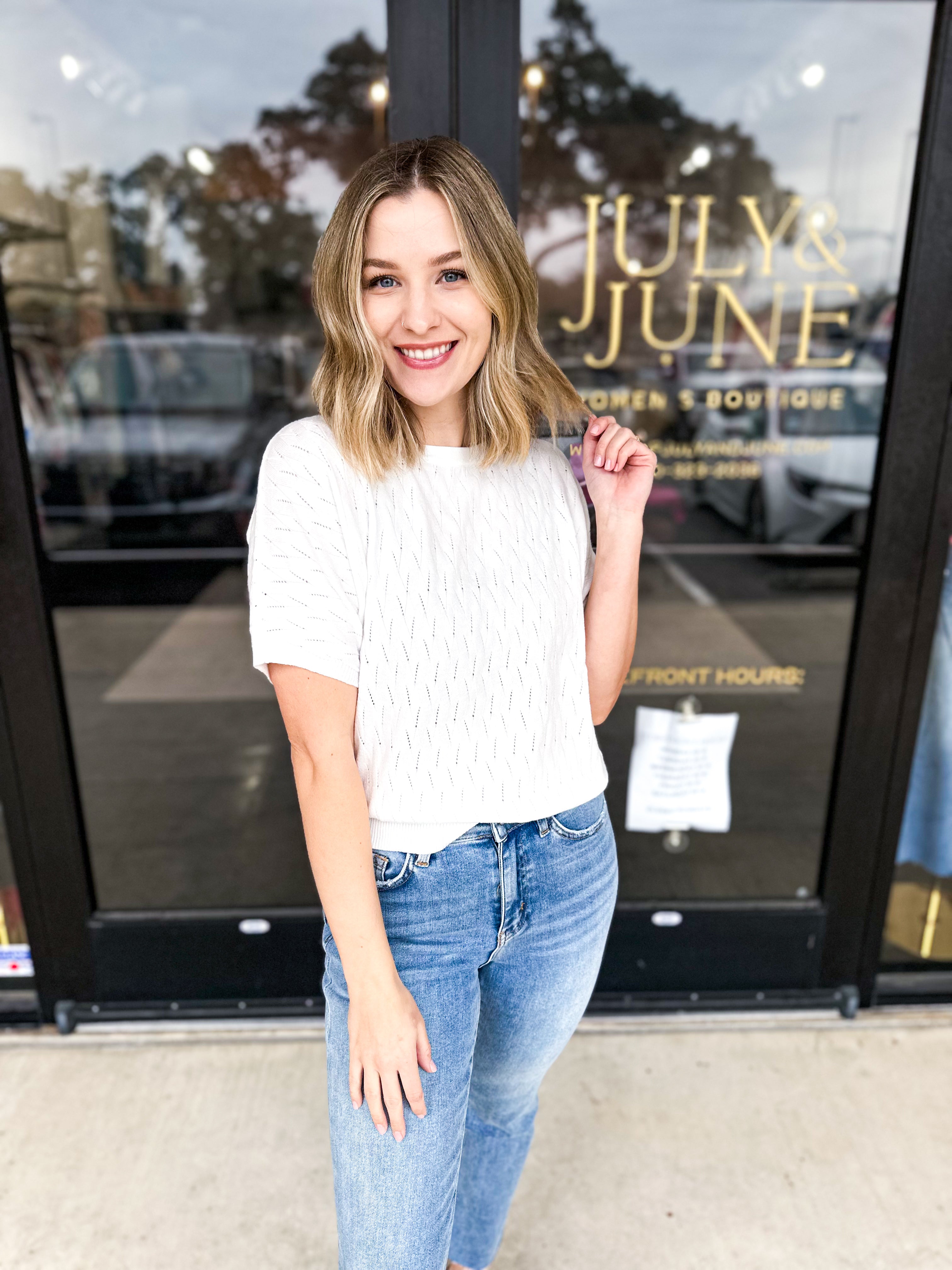 Pastel Knit Tee - Off White-230 Sweaters/Cardis-ALLIE ROSE-July & June Women's Fashion Boutique Located in San Antonio, Texas