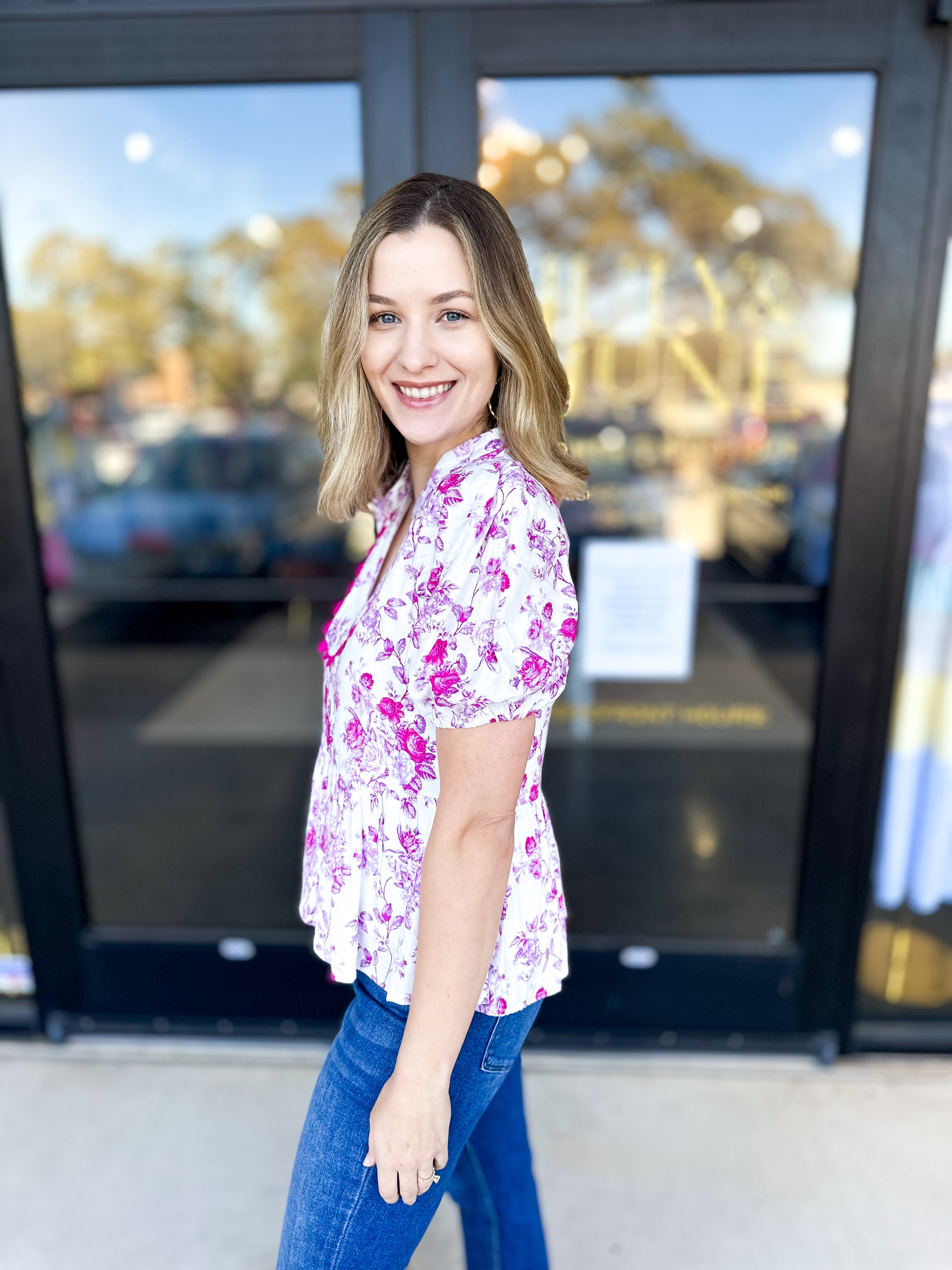 Pink Preppy Blouse-200 Fashion Blouses-TCEC-July & June Women's Fashion Boutique Located in San Antonio, Texas