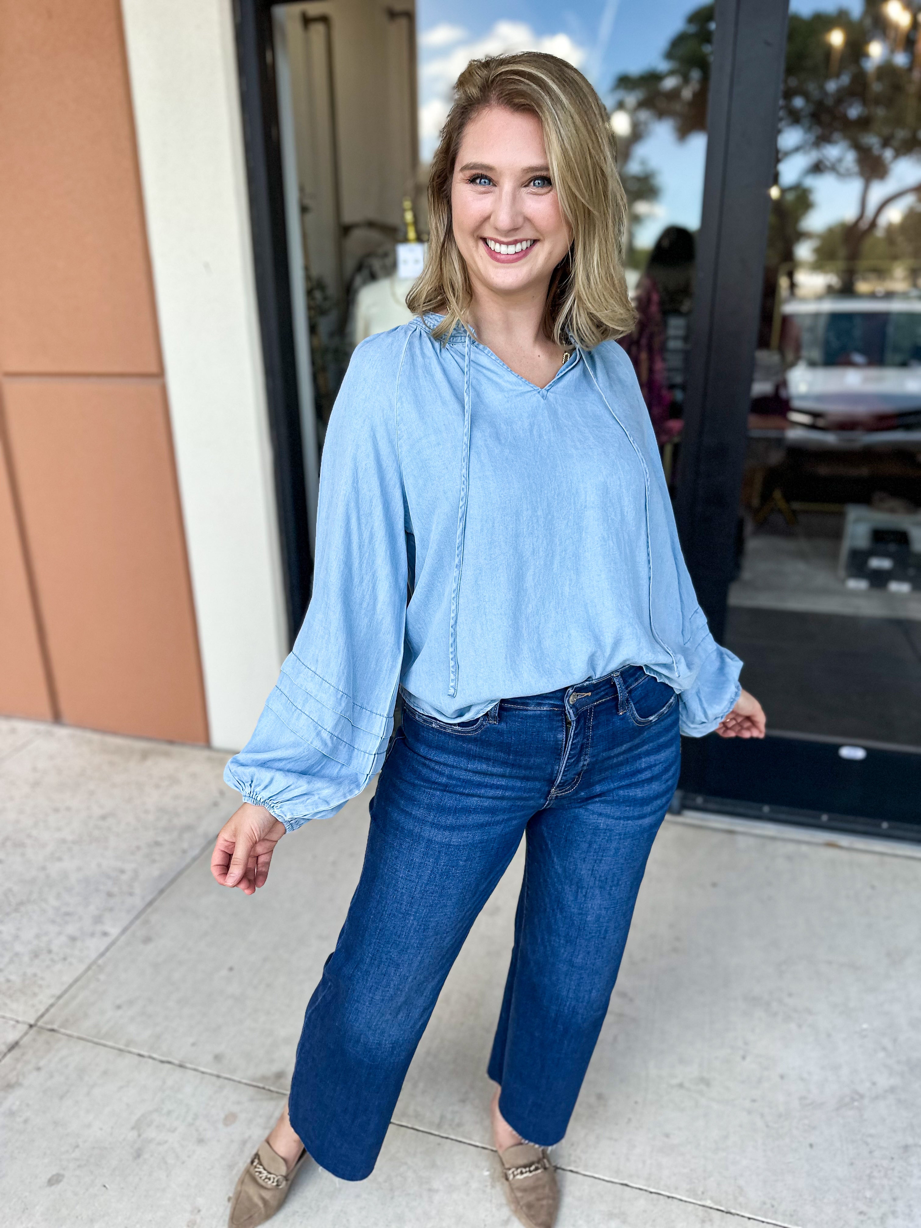 The Dreamy Denim Blouse-200 Fashion Blouses-FATE-July & June Women's Fashion Boutique Located in San Antonio, Texas