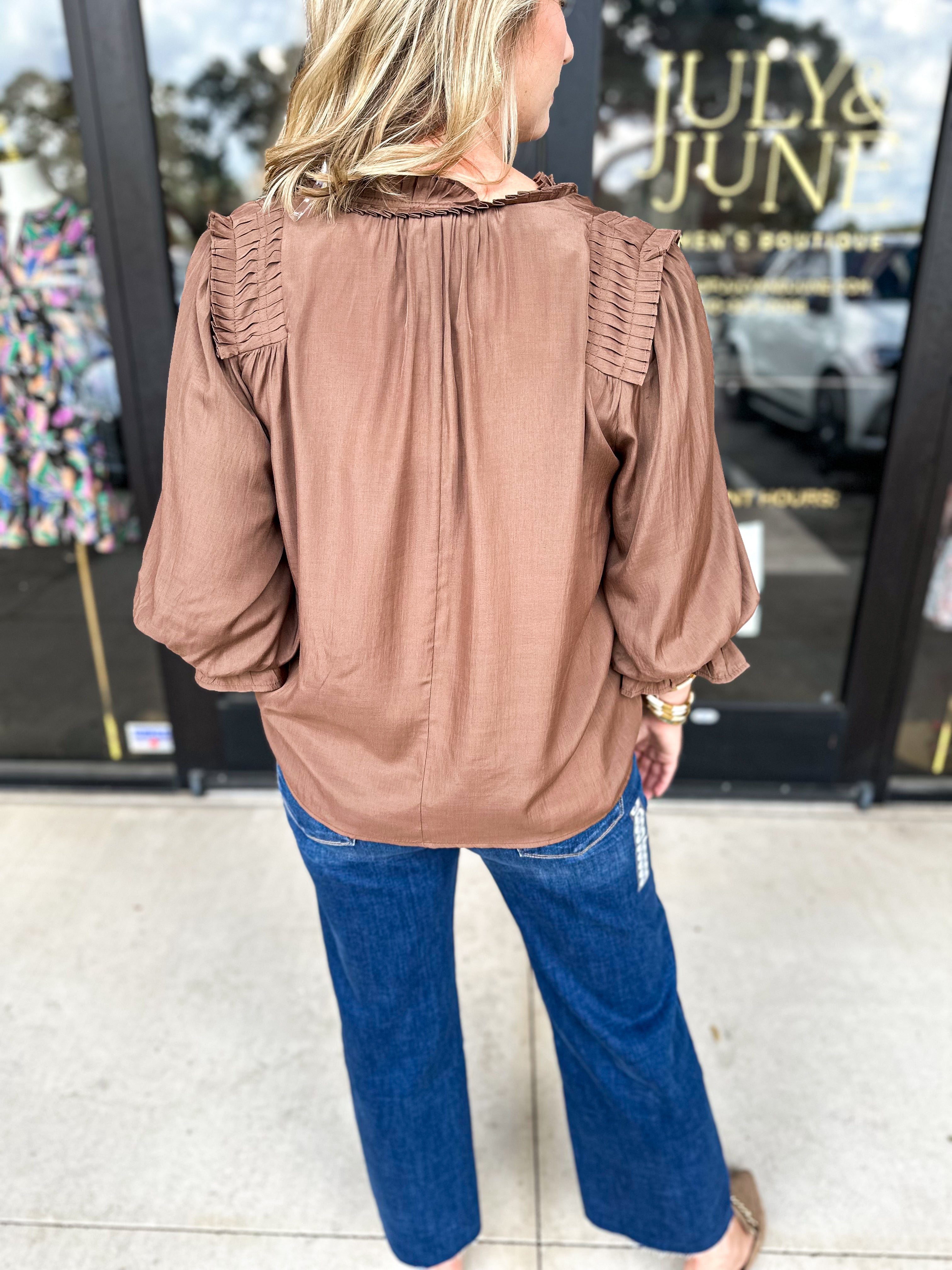 Falling For You Blouse - Mocha-200 Fashion Blouses-ENTRO-July & June Women's Fashion Boutique Located in San Antonio, Texas