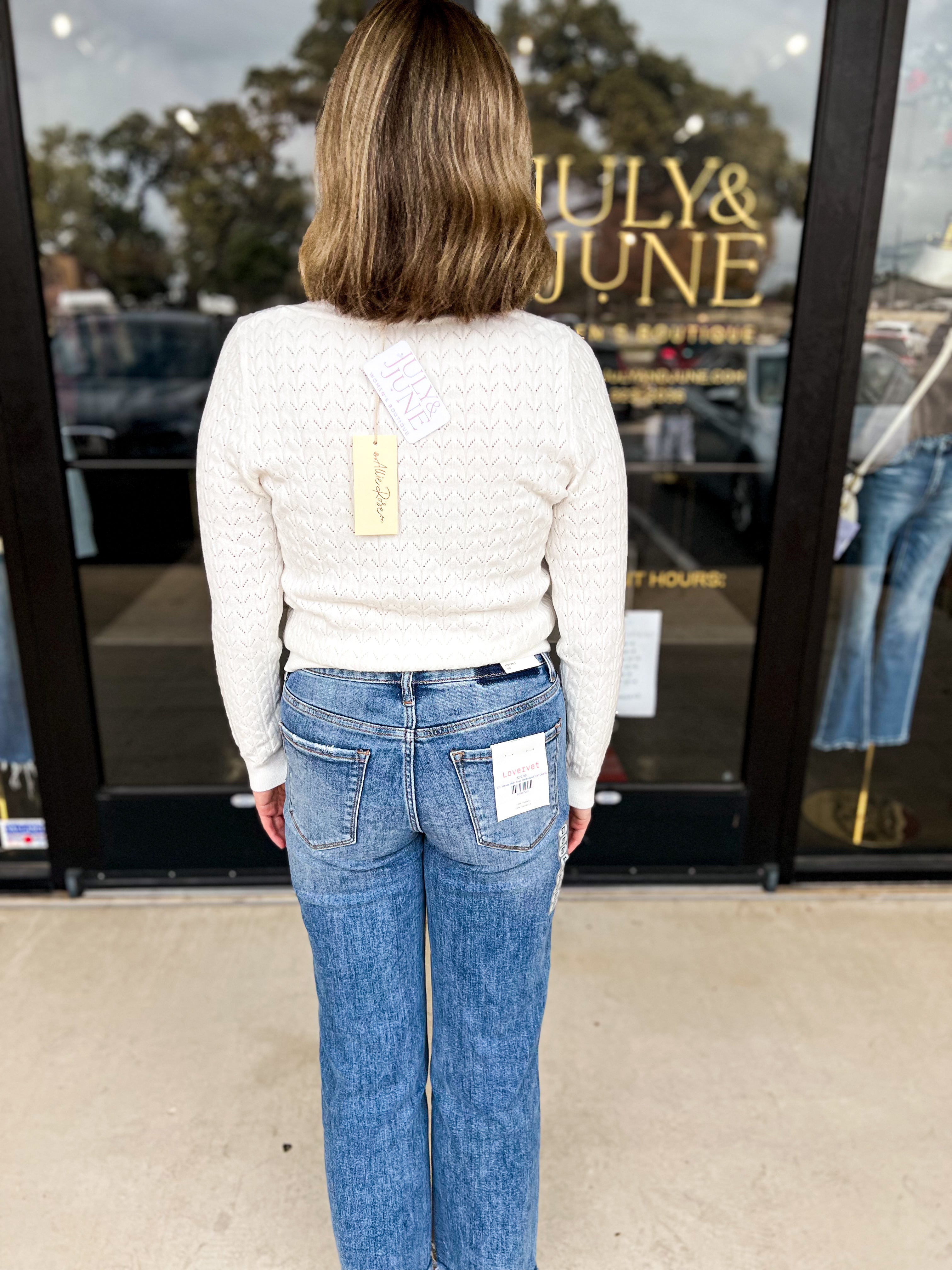 Cream Scalloped Lightweight Sweater Top-230 Sweaters/Cardis-ALLIE ROSE-July & June Women's Fashion Boutique Located in San Antonio, Texas