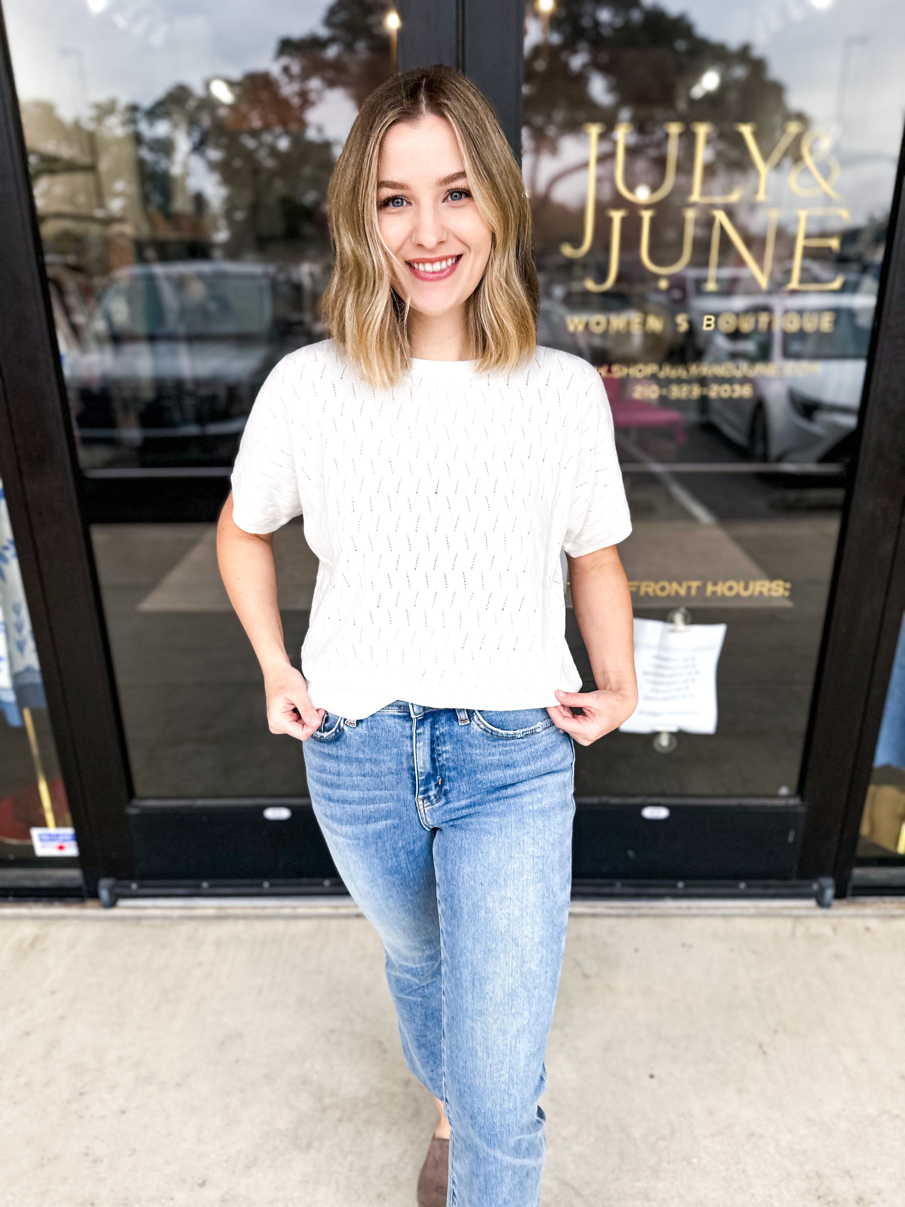 Pastel Knit Tee - Off White-230 Sweaters/Cardis-ALLIE ROSE-July & June Women's Fashion Boutique Located in San Antonio, Texas