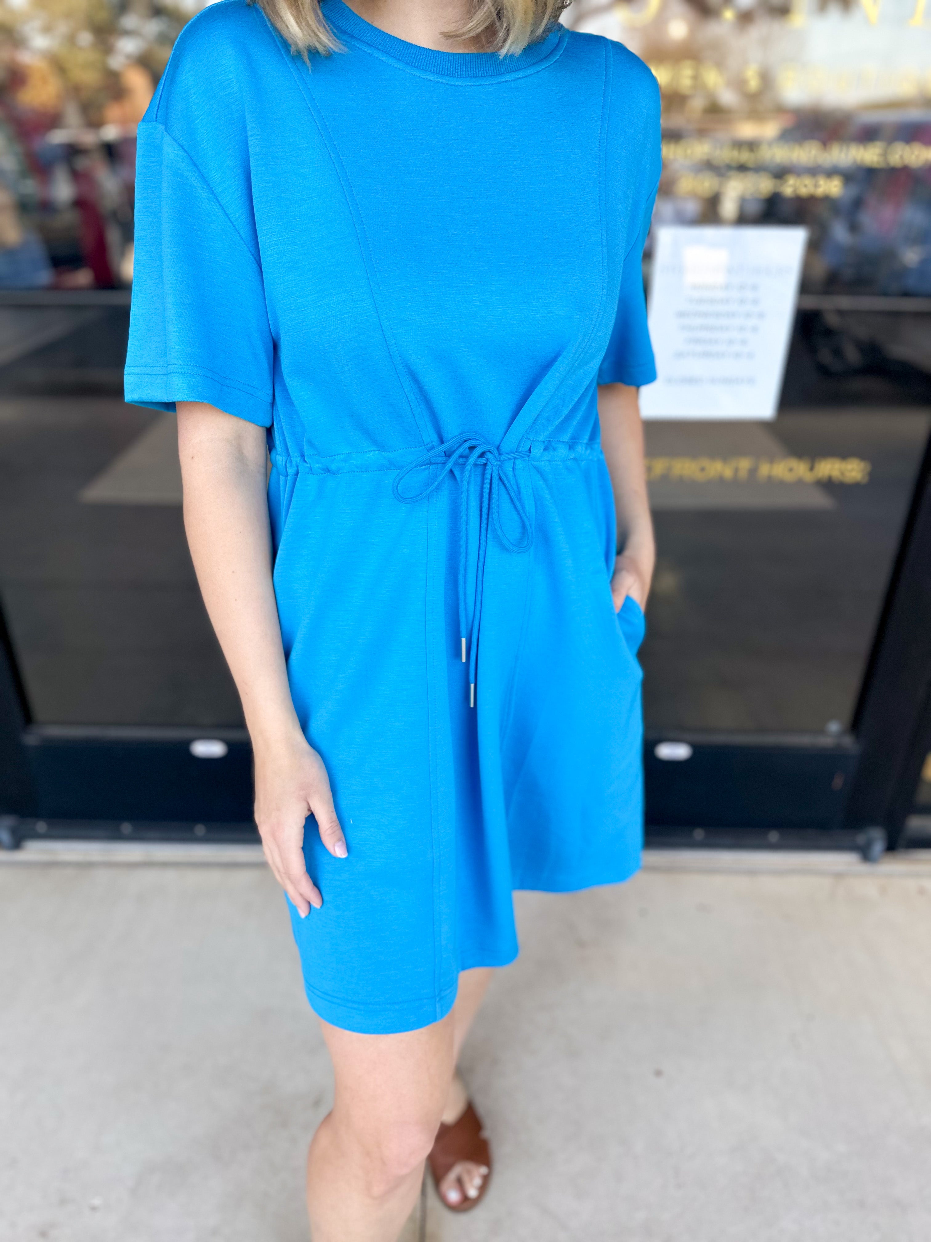 Through The City Mini Dress - Bold Blue-510 Mini-JODIFL-July & June Women's Fashion Boutique Located in San Antonio, Texas