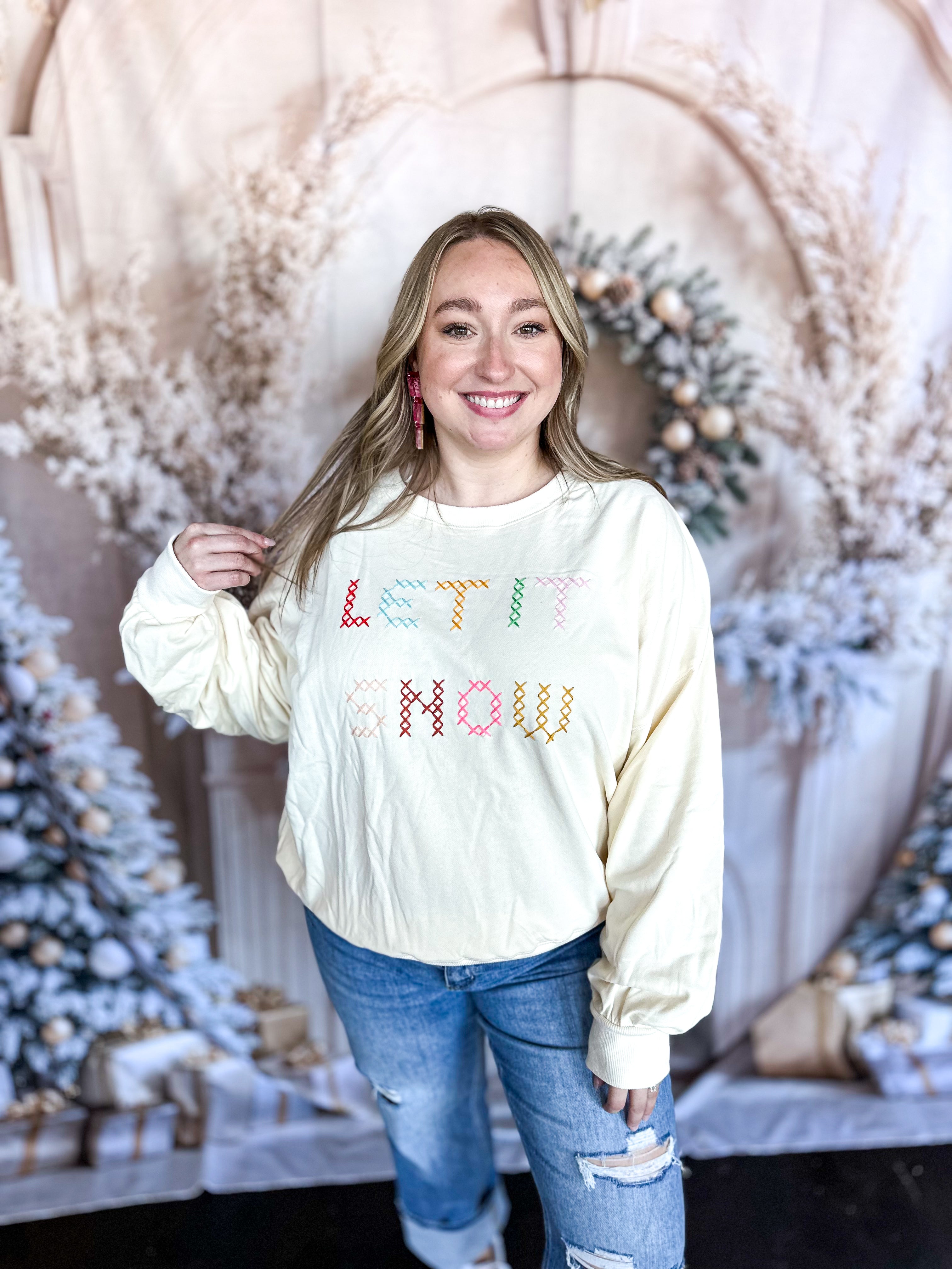 Let It Snow Pullover Top-210 Casual Blouses-FANTASTIC FAWN-July & June Women's Fashion Boutique Located in San Antonio, Texas