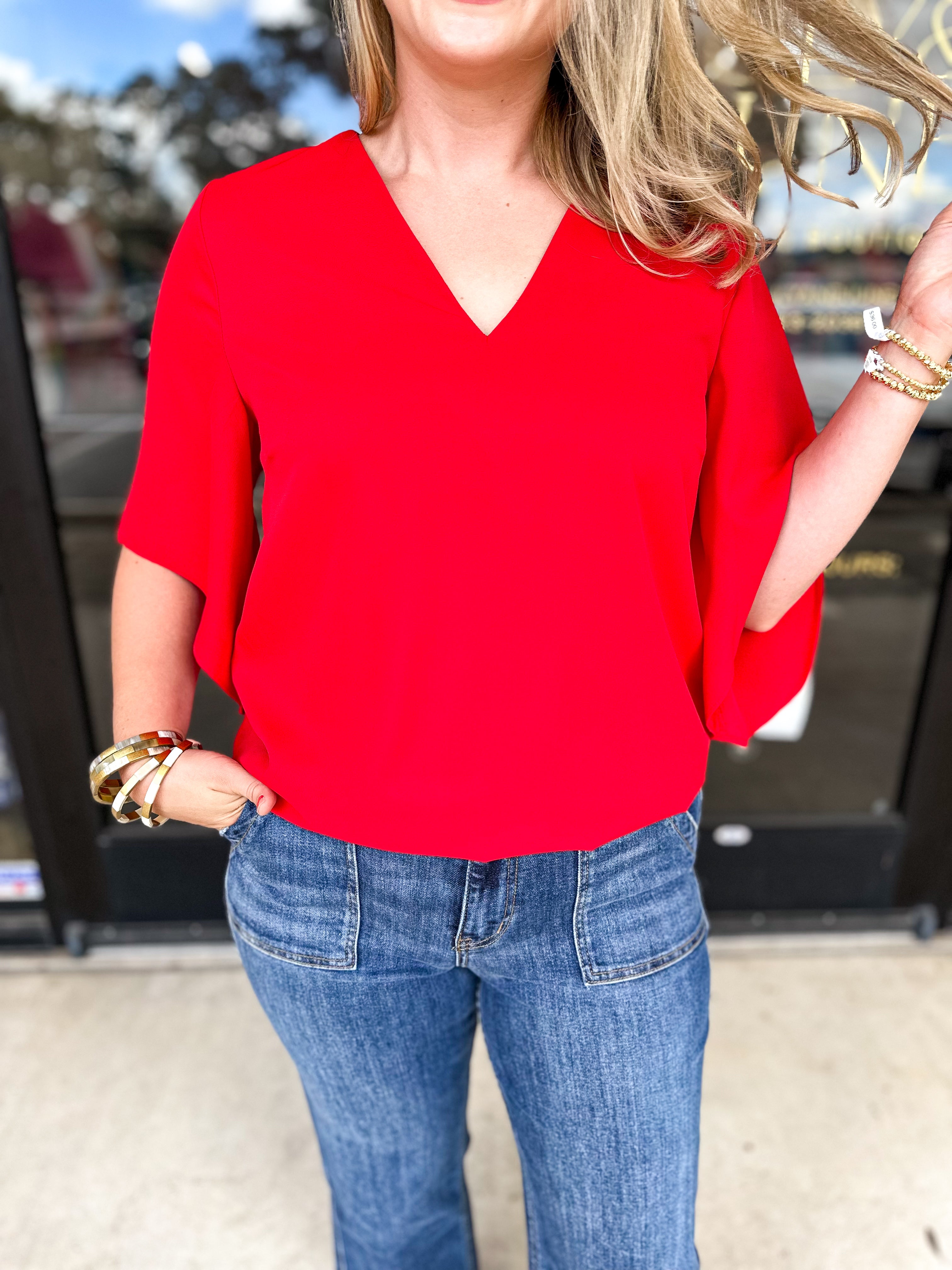 Chic Summertime Blouse - Red-200 Fashion Blouses-ENTRO-July & June Women's Fashion Boutique Located in San Antonio, Texas