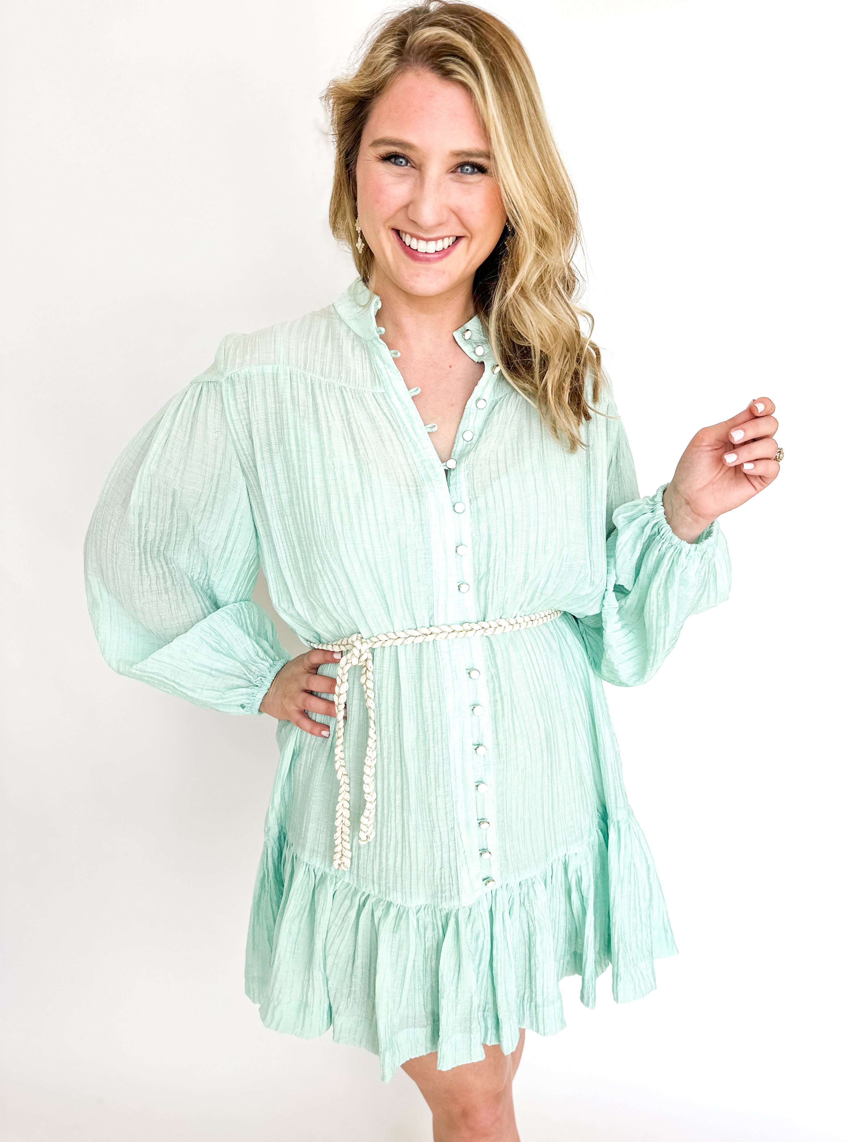 Belted Mini Dress - Mint-510 Mini-OLIVACEOUS-July & June Women's Fashion Boutique Located in San Antonio, Texas