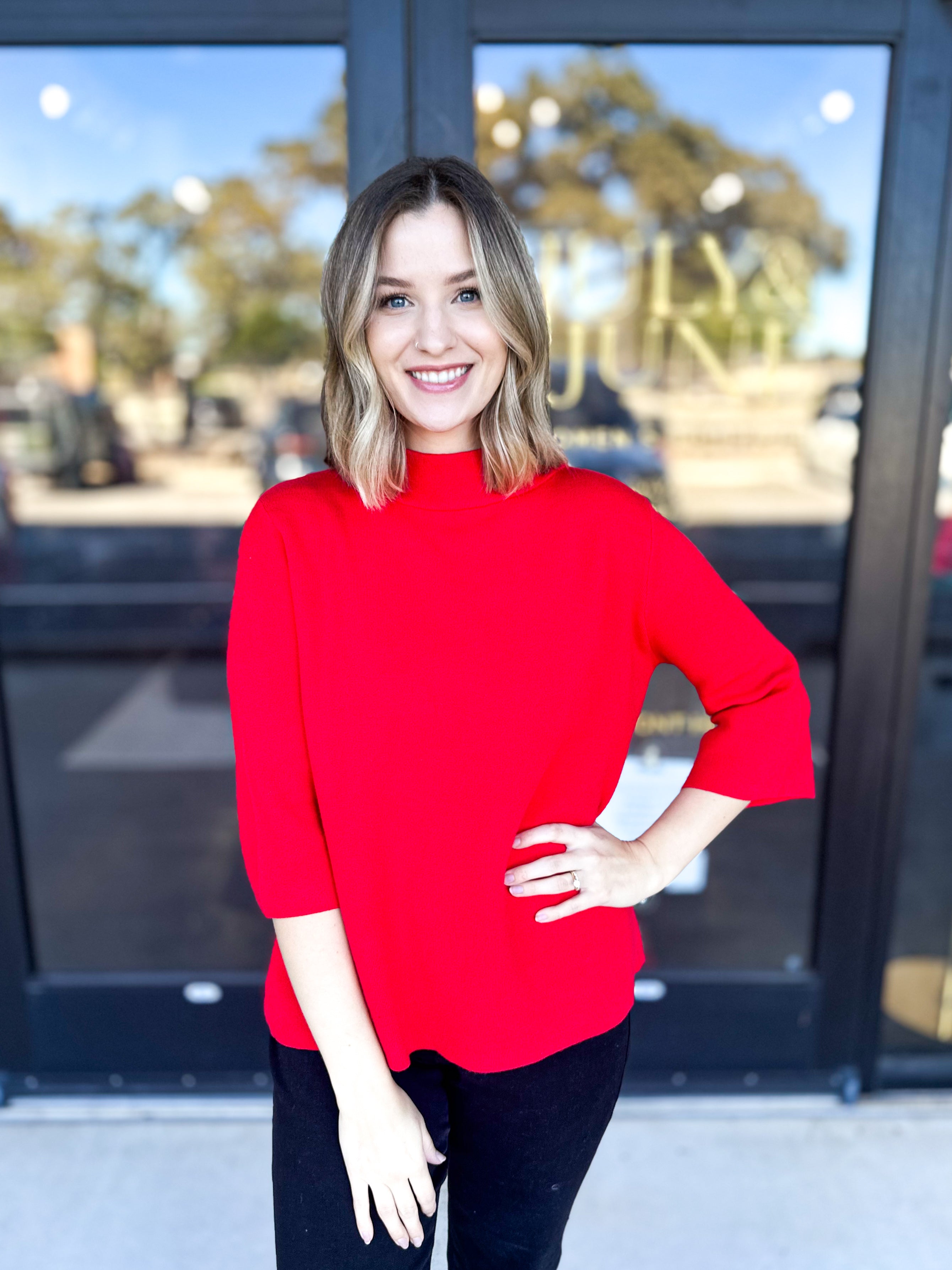 The Clara Sweater - Cherry Red-230 Sweaters/Cardis-FATE-July & June Women's Fashion Boutique Located in San Antonio, Texas