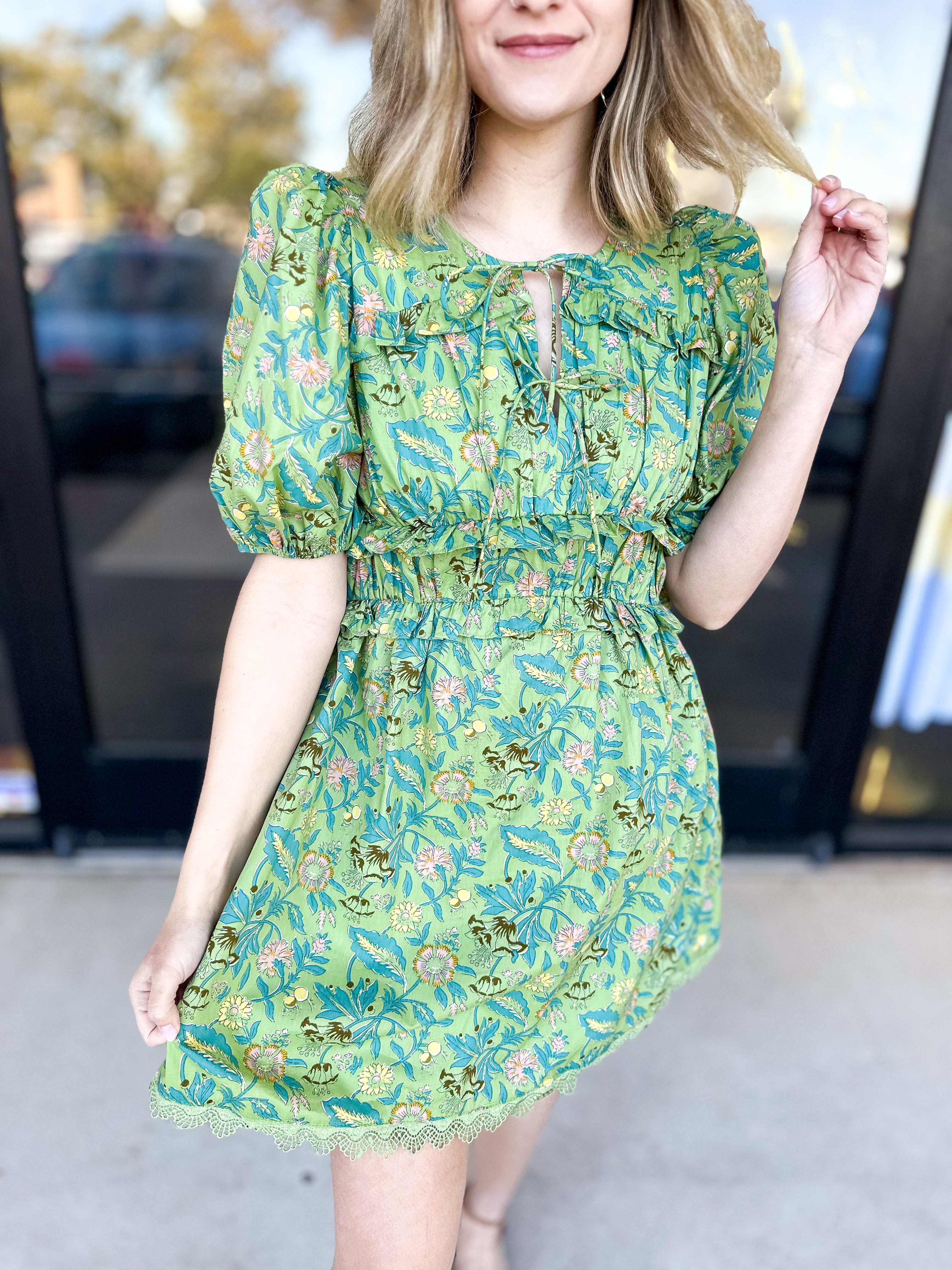 Sage Floral Mini Dress-510 Mini-&MERCI-July & June Women's Fashion Boutique Located in San Antonio, Texas