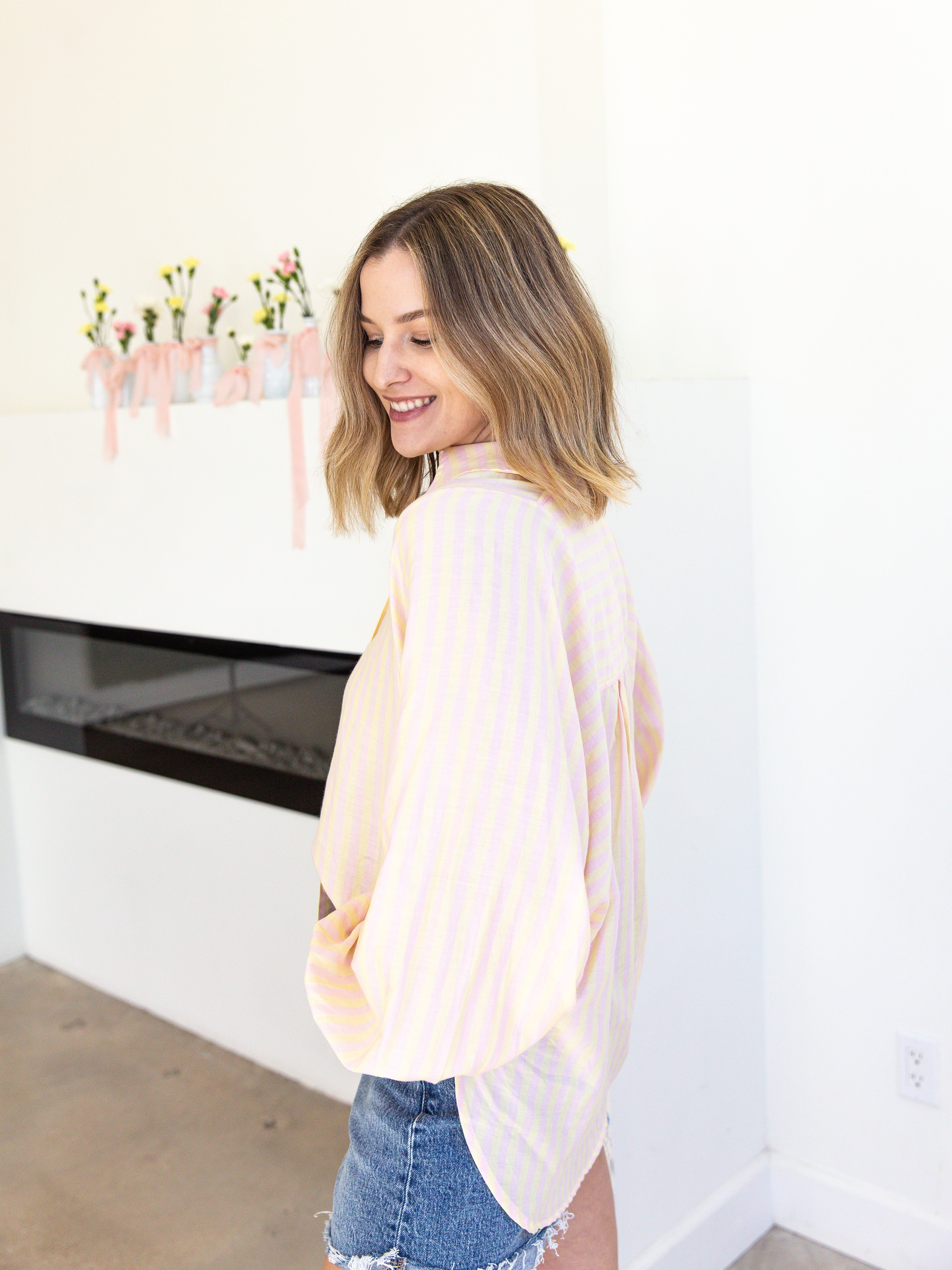 Pastel Stripe Button Down - Yellow Combo-200 Fashion Blouses-&MERCI-July & June Women's Fashion Boutique Located in San Antonio, Texas