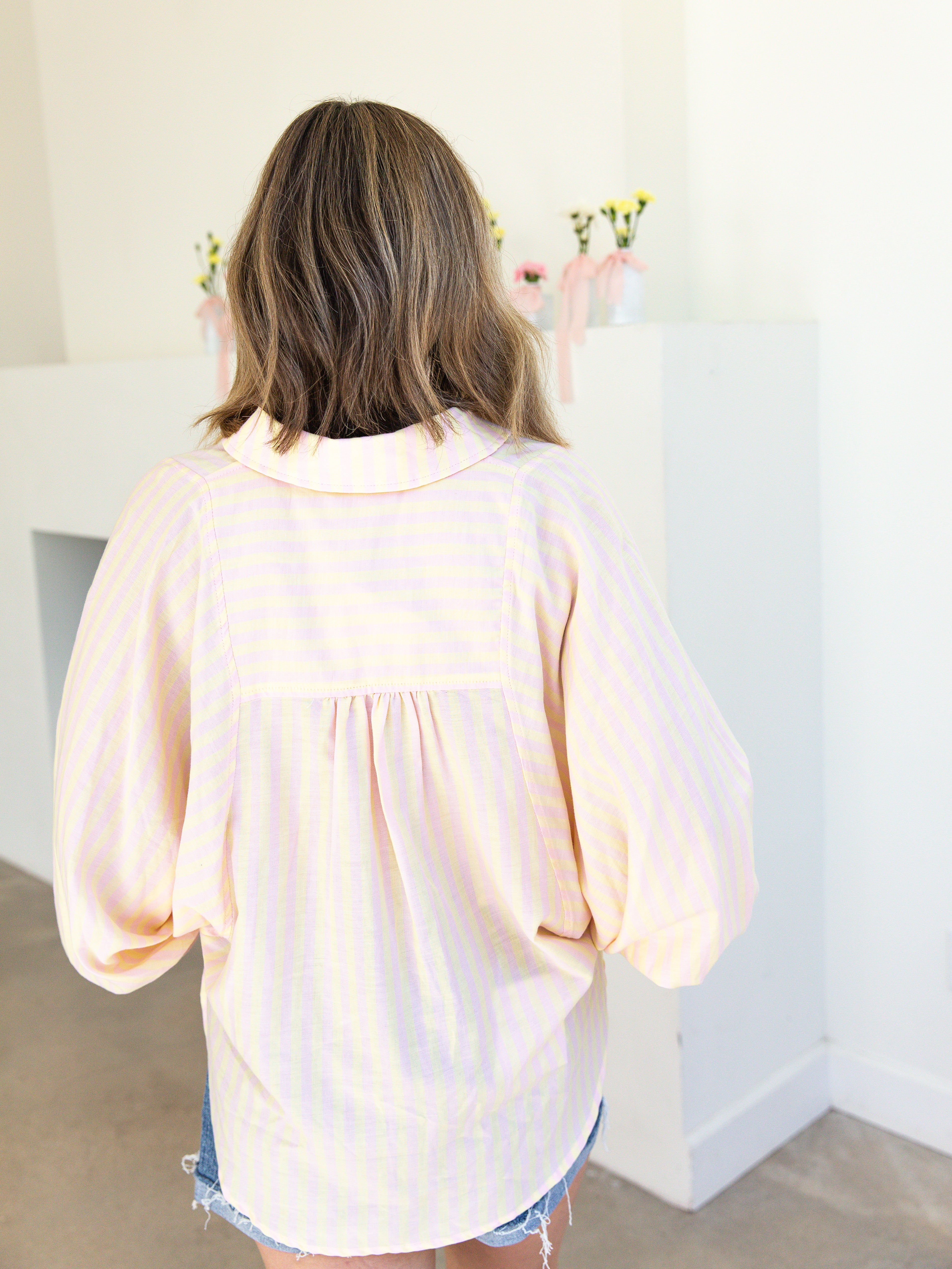 Pastel Stripe Button Down - Yellow Combo-200 Fashion Blouses-&MERCI-July & June Women's Fashion Boutique Located in San Antonio, Texas