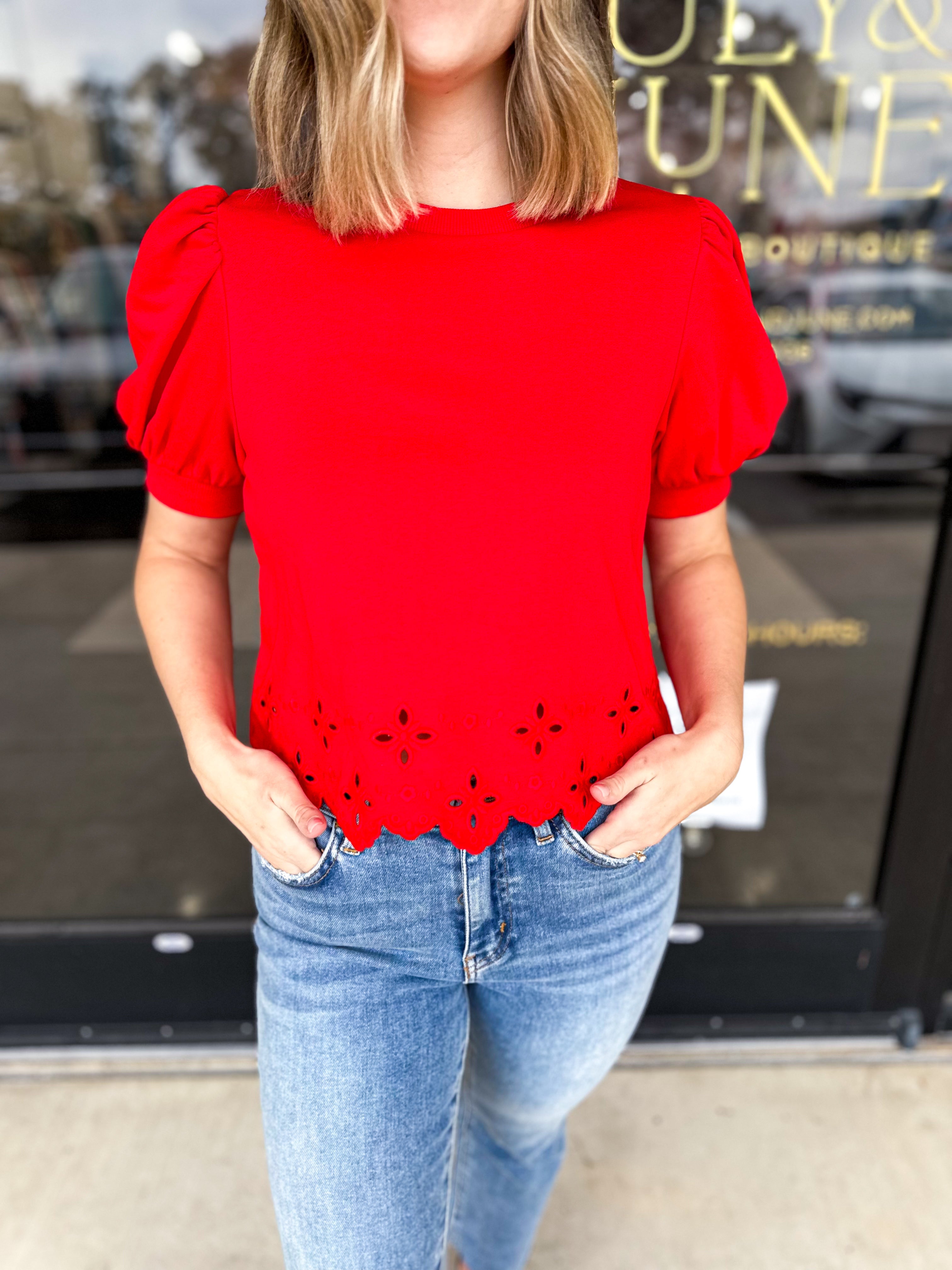 Casual Cut Out Blouse - Red-200 Fashion Blouses-ENTRO-July & June Women's Fashion Boutique Located in San Antonio, Texas