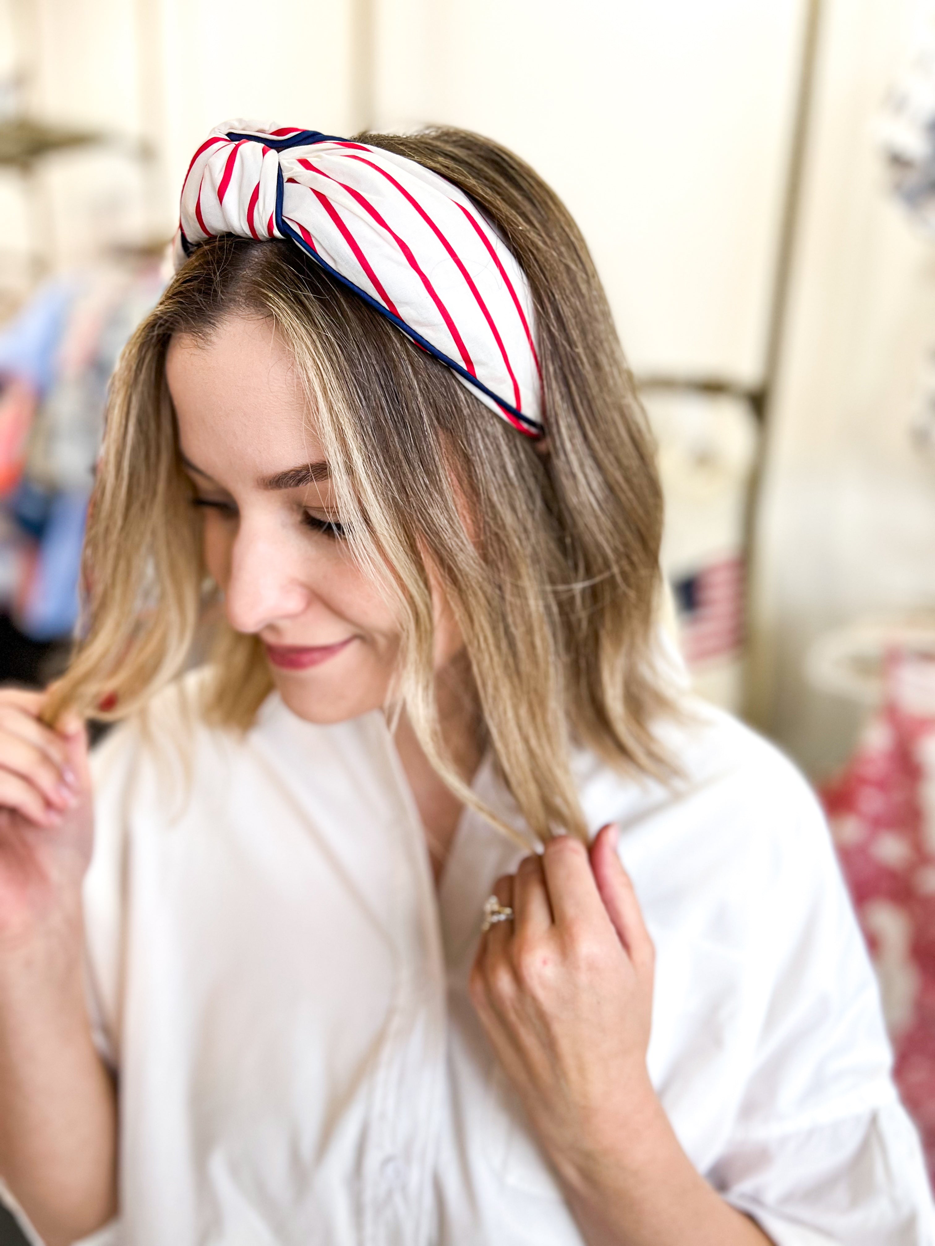 Stripe Wide Knotted Headband - White-130 ACCESSORIES-SHIRALEAH-July & June Women's Fashion Boutique Located in San Antonio, Texas