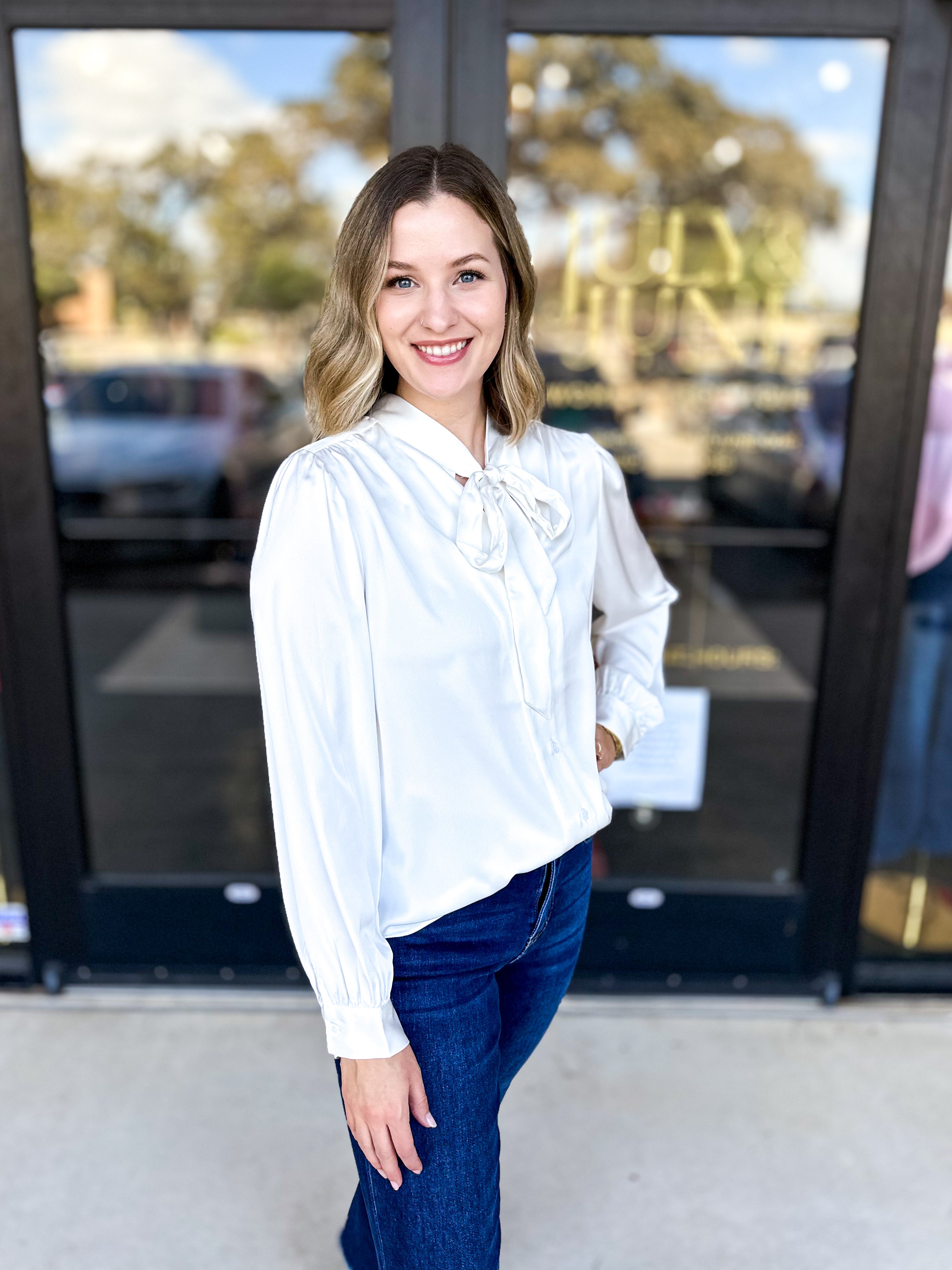 Happy Hour Blouse - Ivory-200 Fashion Blouses-SKIES ARE BLUE-July & June Women's Fashion Boutique Located in San Antonio, Texas