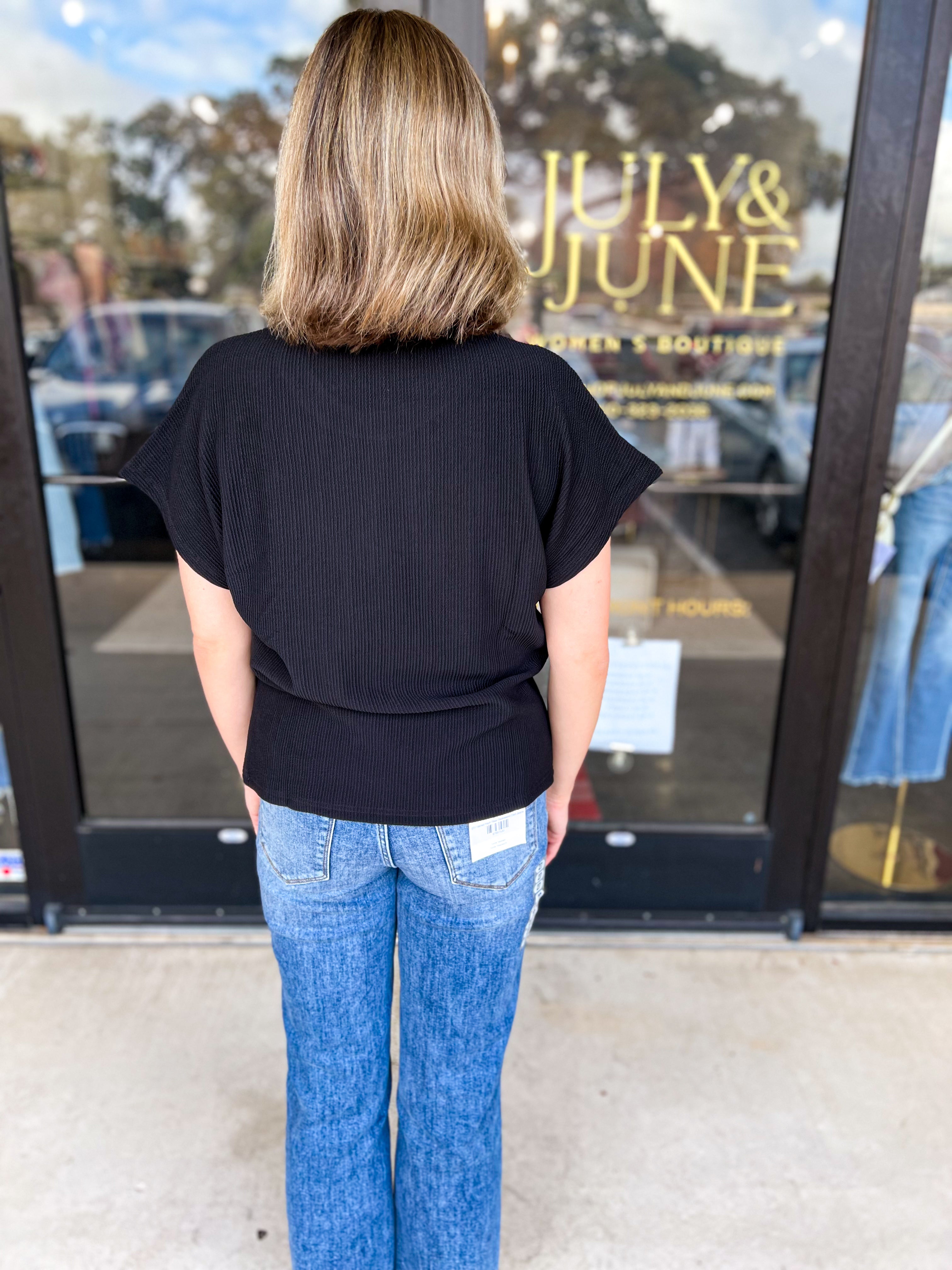 Comfy Black tee-210 Casual Blouses-ALLIE ROSE-July & June Women's Fashion Boutique Located in San Antonio, Texas