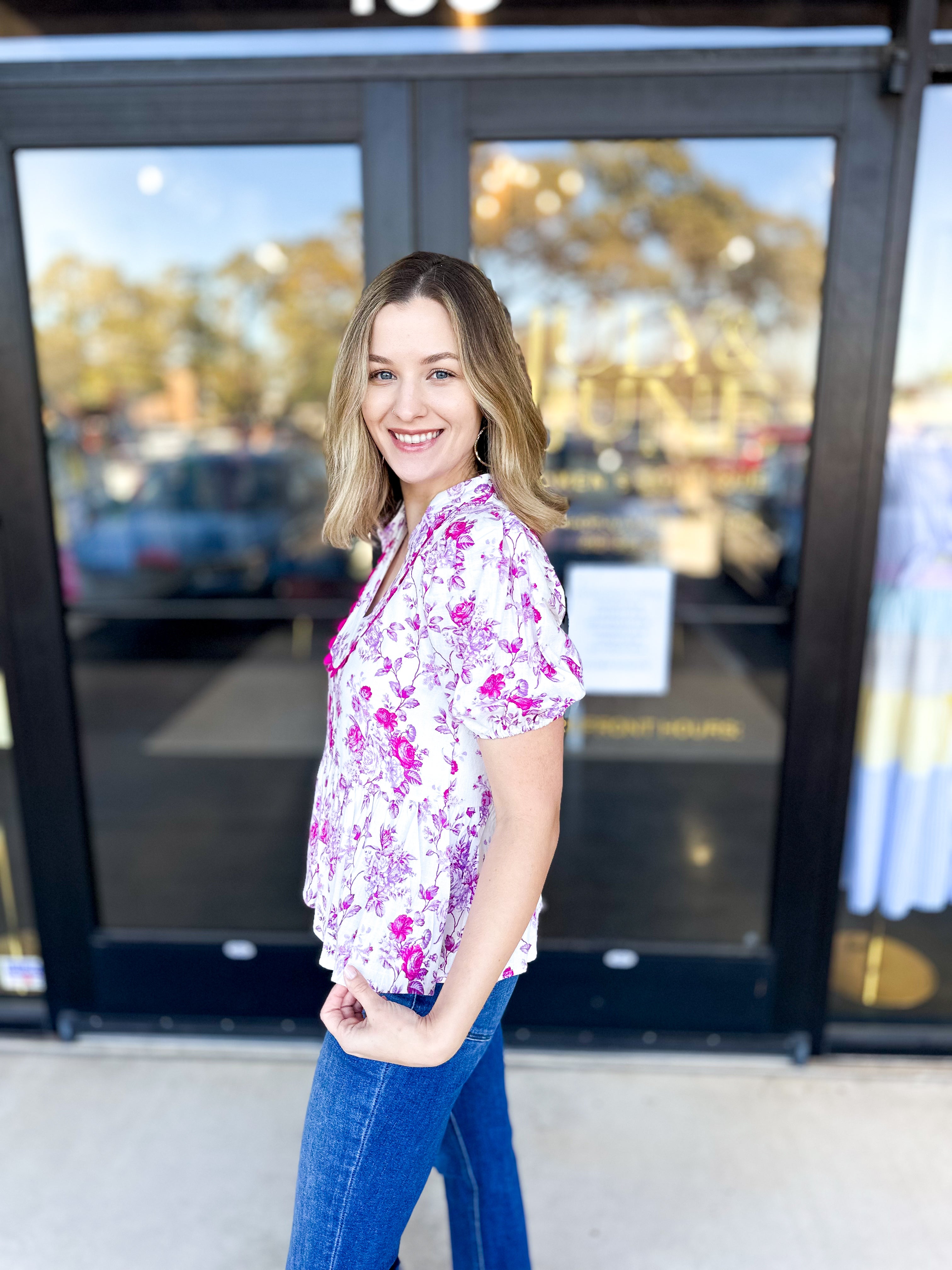 Pink Preppy Blouse-200 Fashion Blouses-TCEC-July & June Women's Fashion Boutique Located in San Antonio, Texas