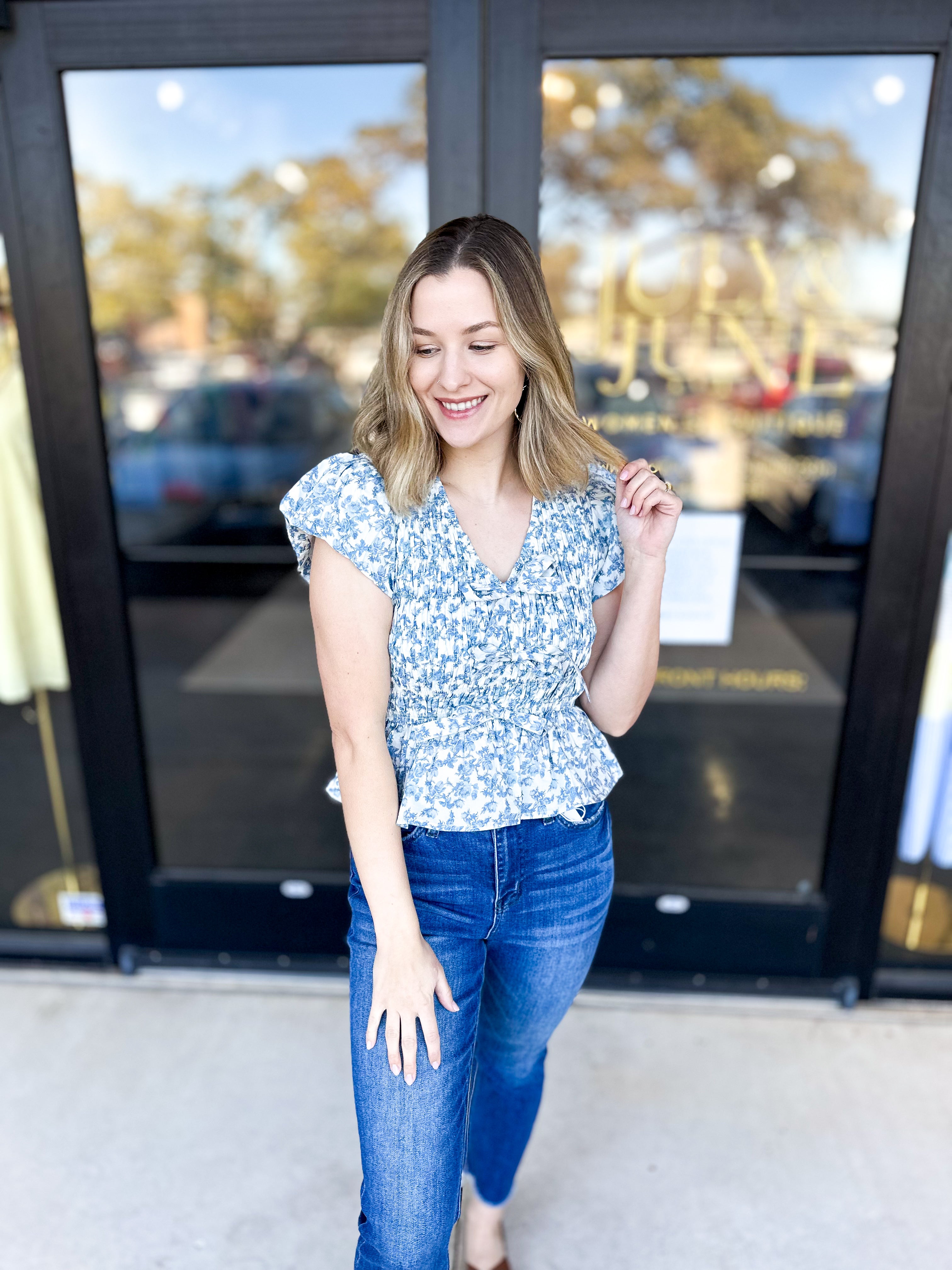 The Maine Blouse - Blue-200 Fashion Blouses-ENTRO-July & June Women's Fashion Boutique Located in San Antonio, Texas