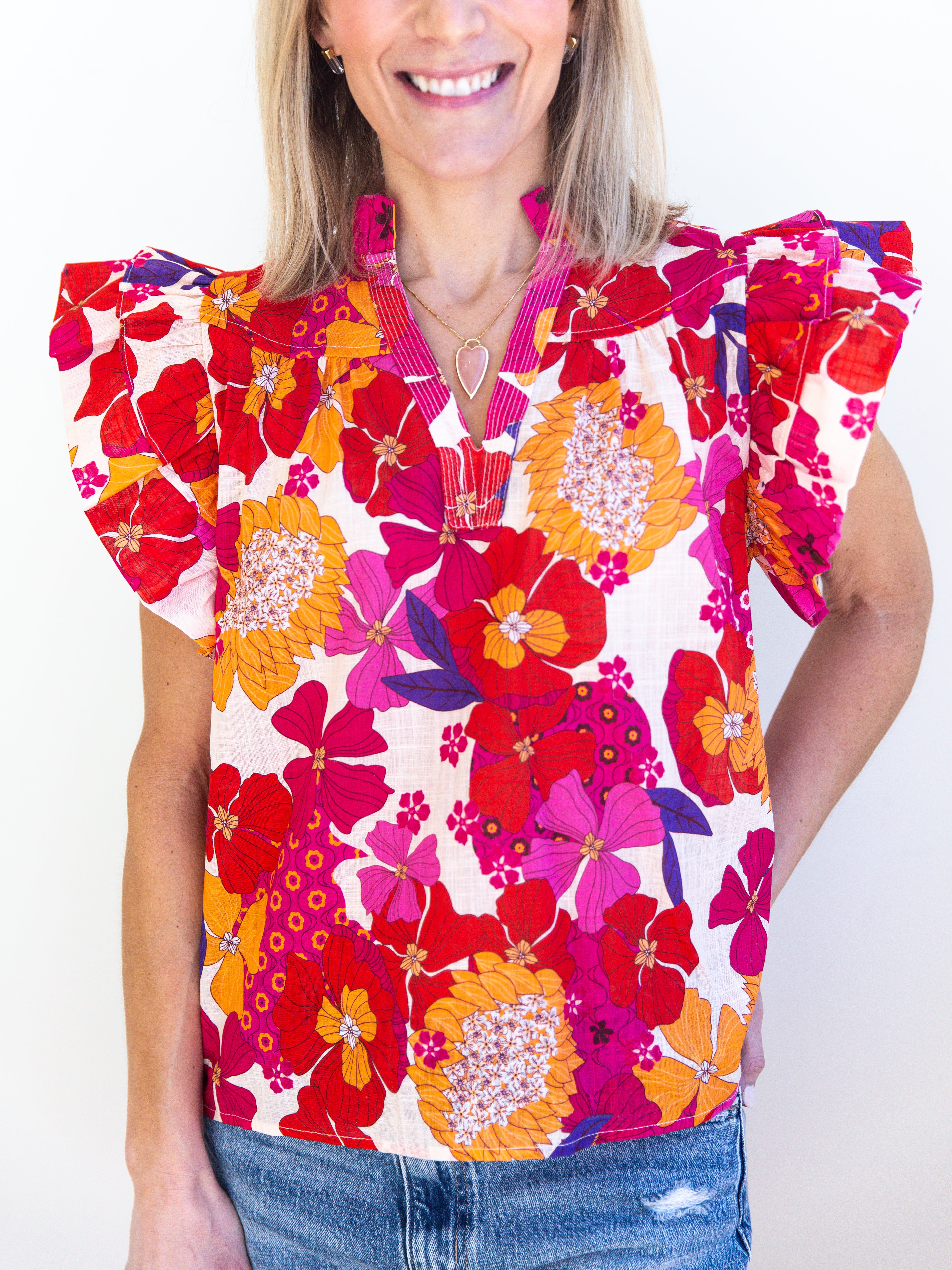 THML - Flower Power Blouse-200 Fashion Blouses-THML-July & June Women's Fashion Boutique Located in San Antonio, Texas