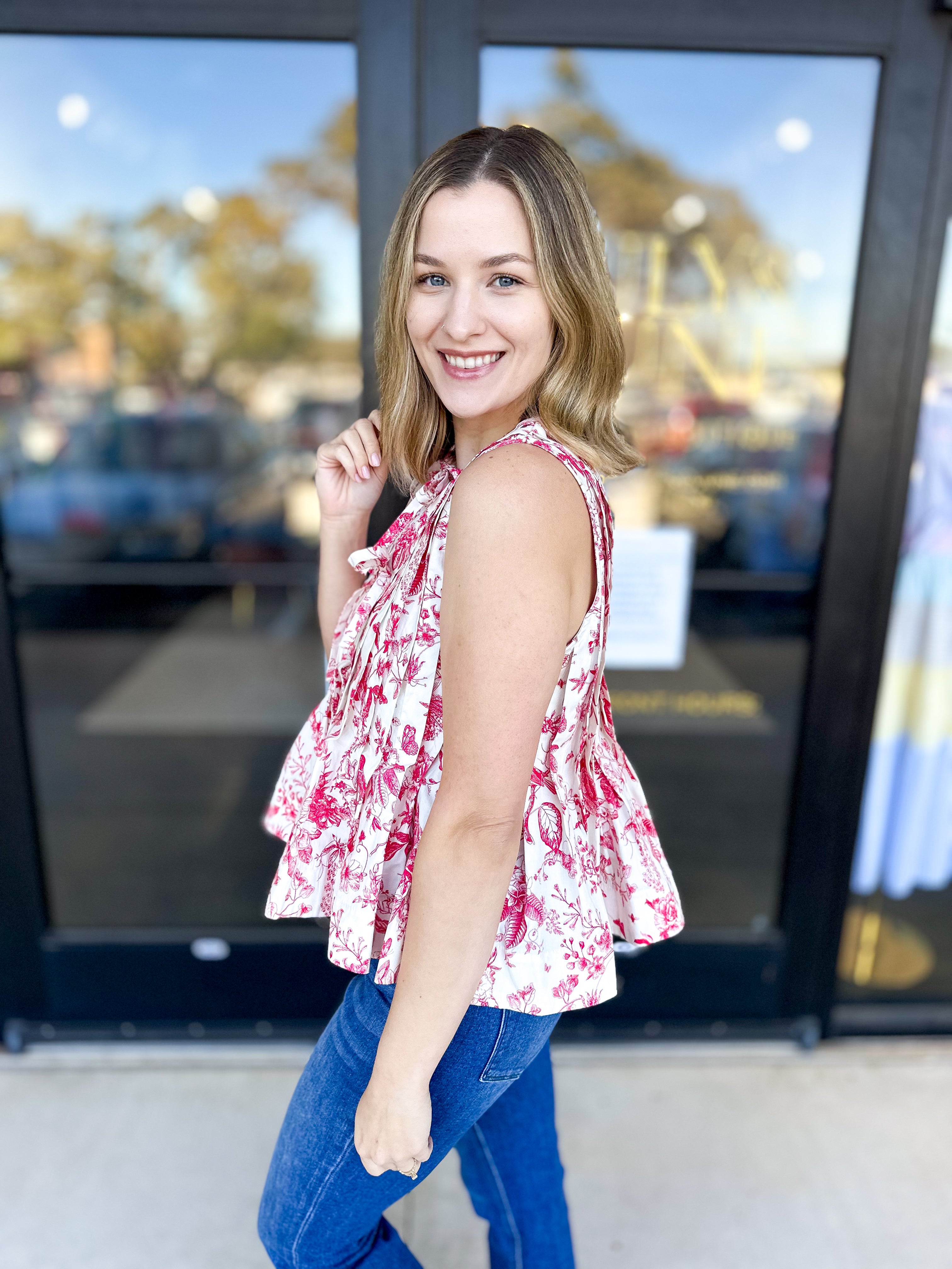 Magenta Toile Tank-200 Fashion Blouses-ENTRO-July & June Women's Fashion Boutique Located in San Antonio, Texas