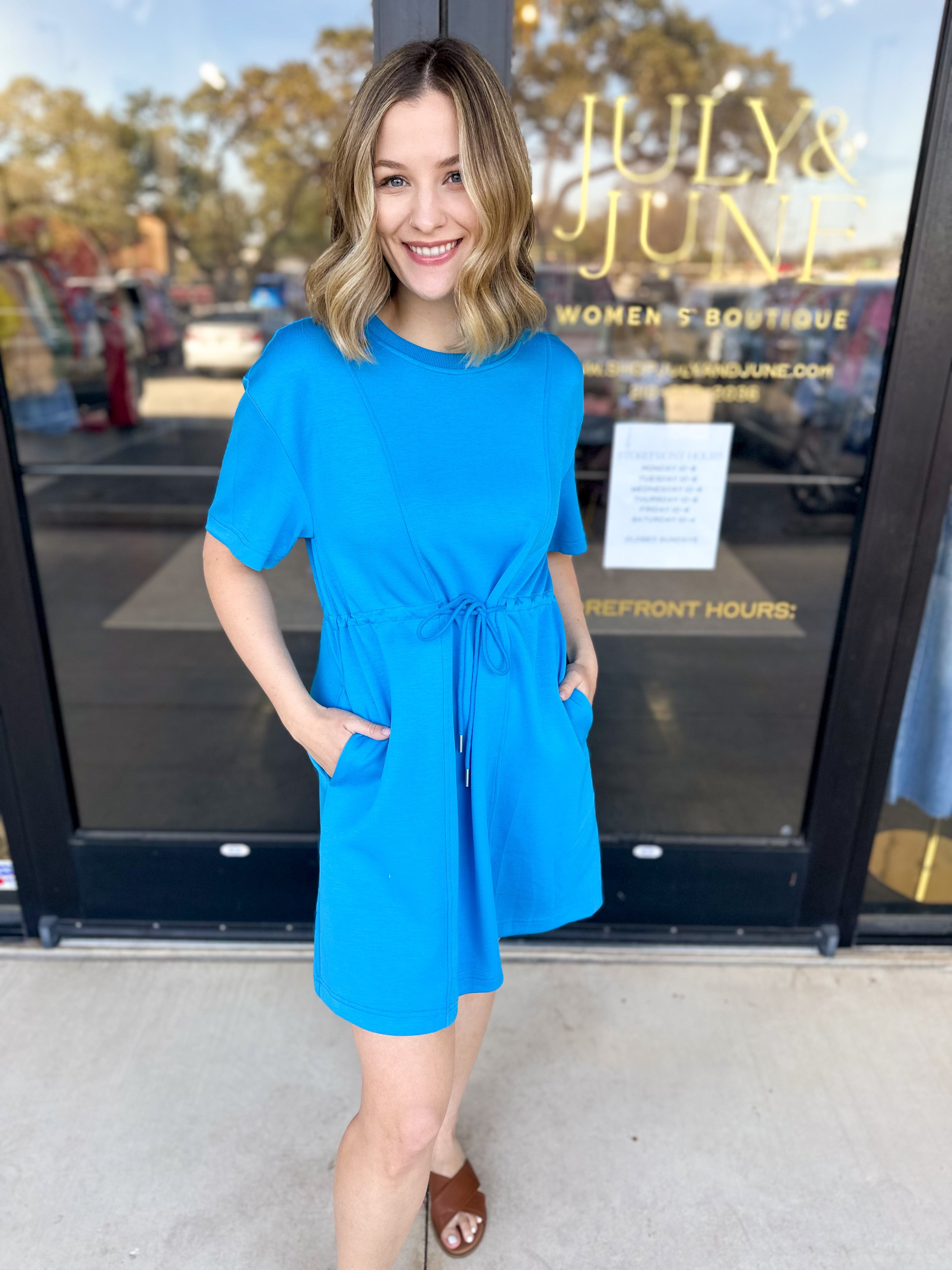 Through The City Mini Dress - Bold Blue-510 Mini-JODIFL-July & June Women's Fashion Boutique Located in San Antonio, Texas