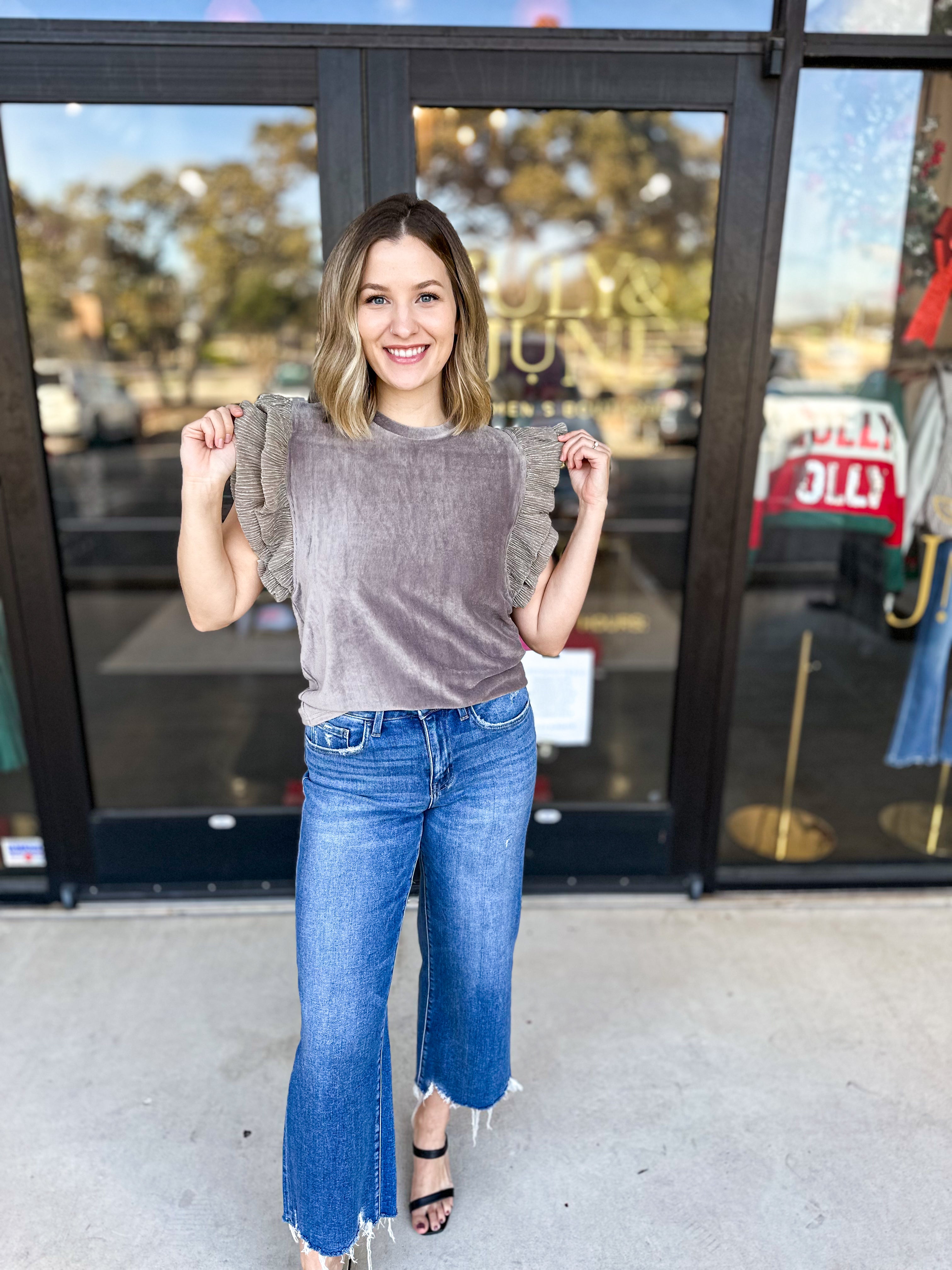 THML- The Jennifer Blouse - Taupe-200 Fashion Blouses-THML-July & June Women's Fashion Boutique Located in San Antonio, Texas