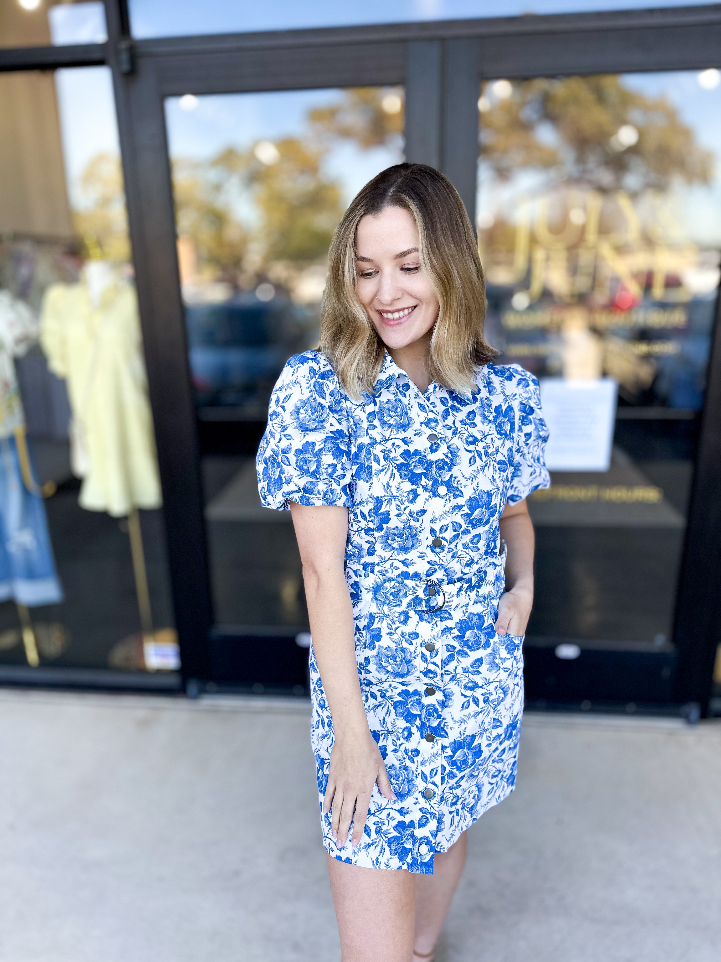 Classic Blue Floral Mini Dress-510 Mini-FATE-July & June Women's Fashion Boutique Located in San Antonio, Texas