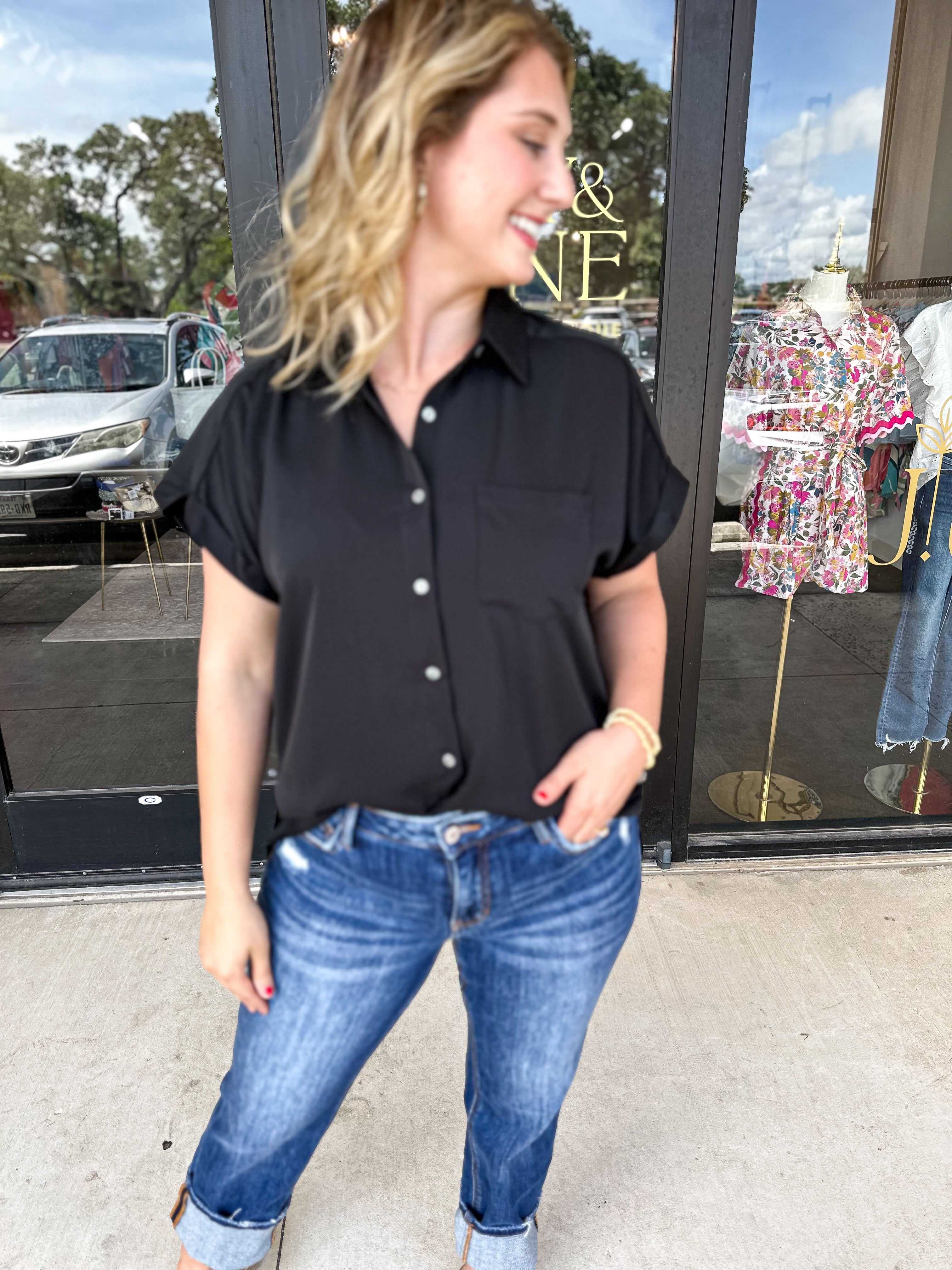 Work It Button Down Blouse - Black-200 Fashion Blouses-ENTRO-July & June Women's Fashion Boutique Located in San Antonio, Texas