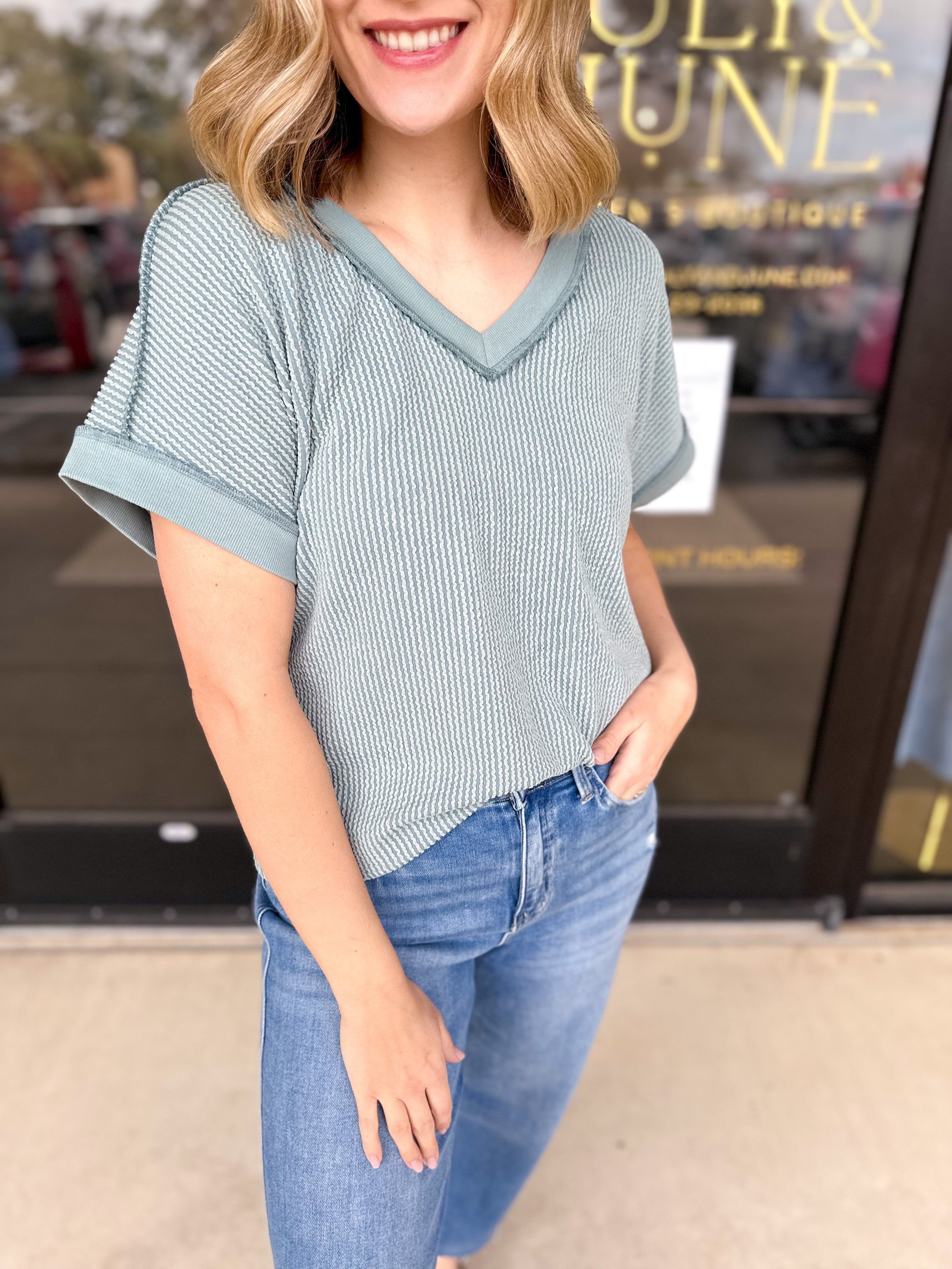 The Sadie Tee - Dusty Blue-210 Casual Blouses-JODIFL-July & June Women's Fashion Boutique Located in San Antonio, Texas