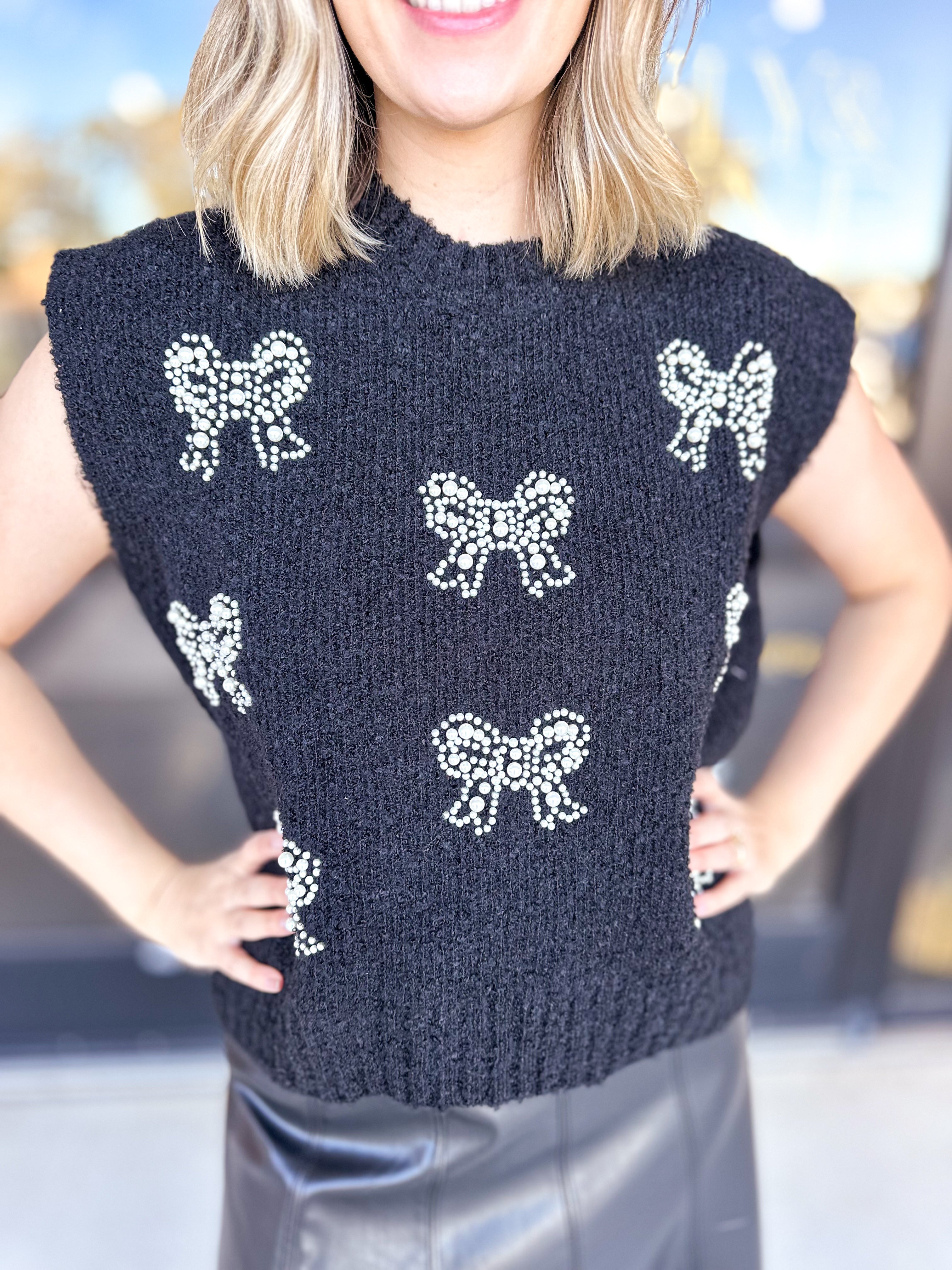 Pearl Bow Sweater Top-230 Sweaters/Cardis-FANTASTIC FAWN-July & June Women's Fashion Boutique Located in San Antonio, Texas