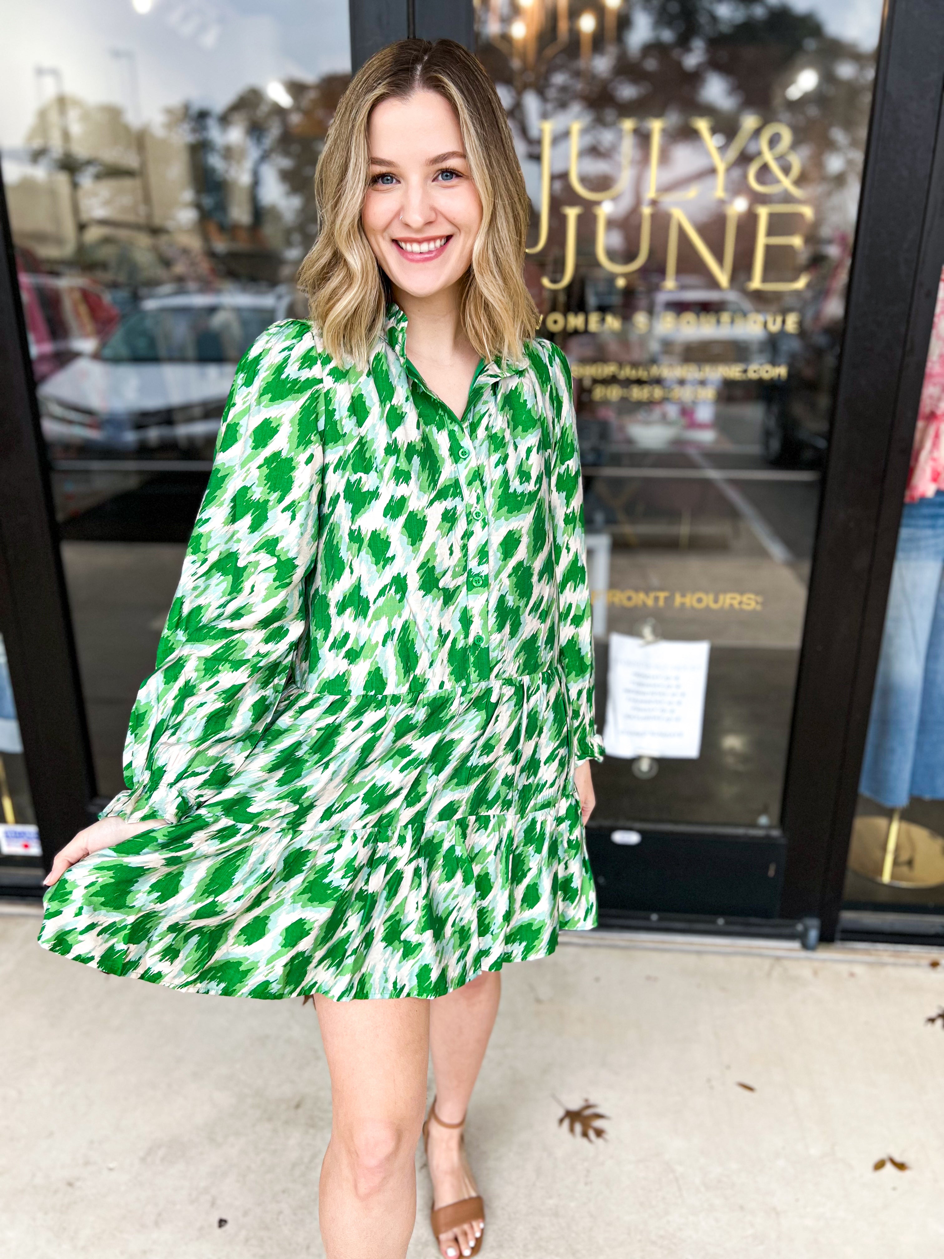 Watercolor Mini Dress - Green-510 Mini-TCEC-July & June Women's Fashion Boutique Located in San Antonio, Texas